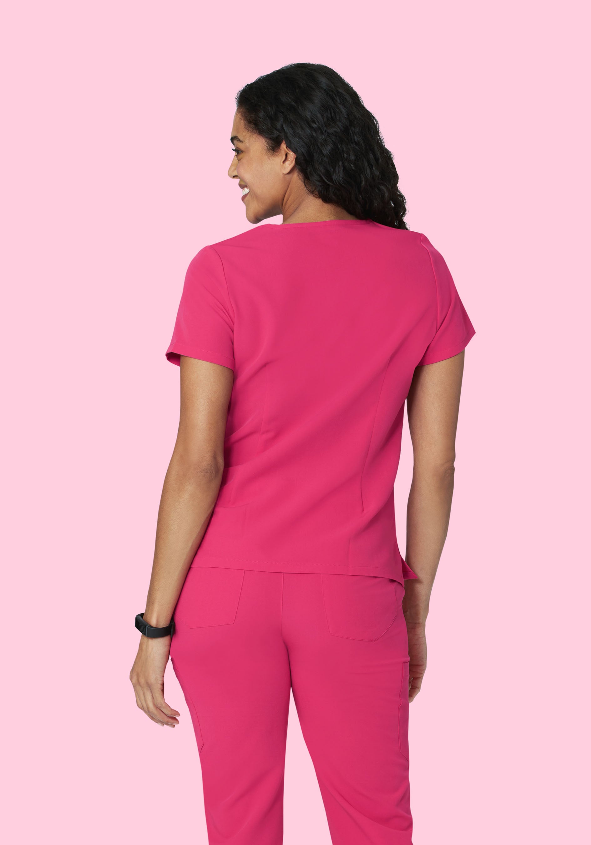 5 Pocket Notch Neck Top Hot Pink
