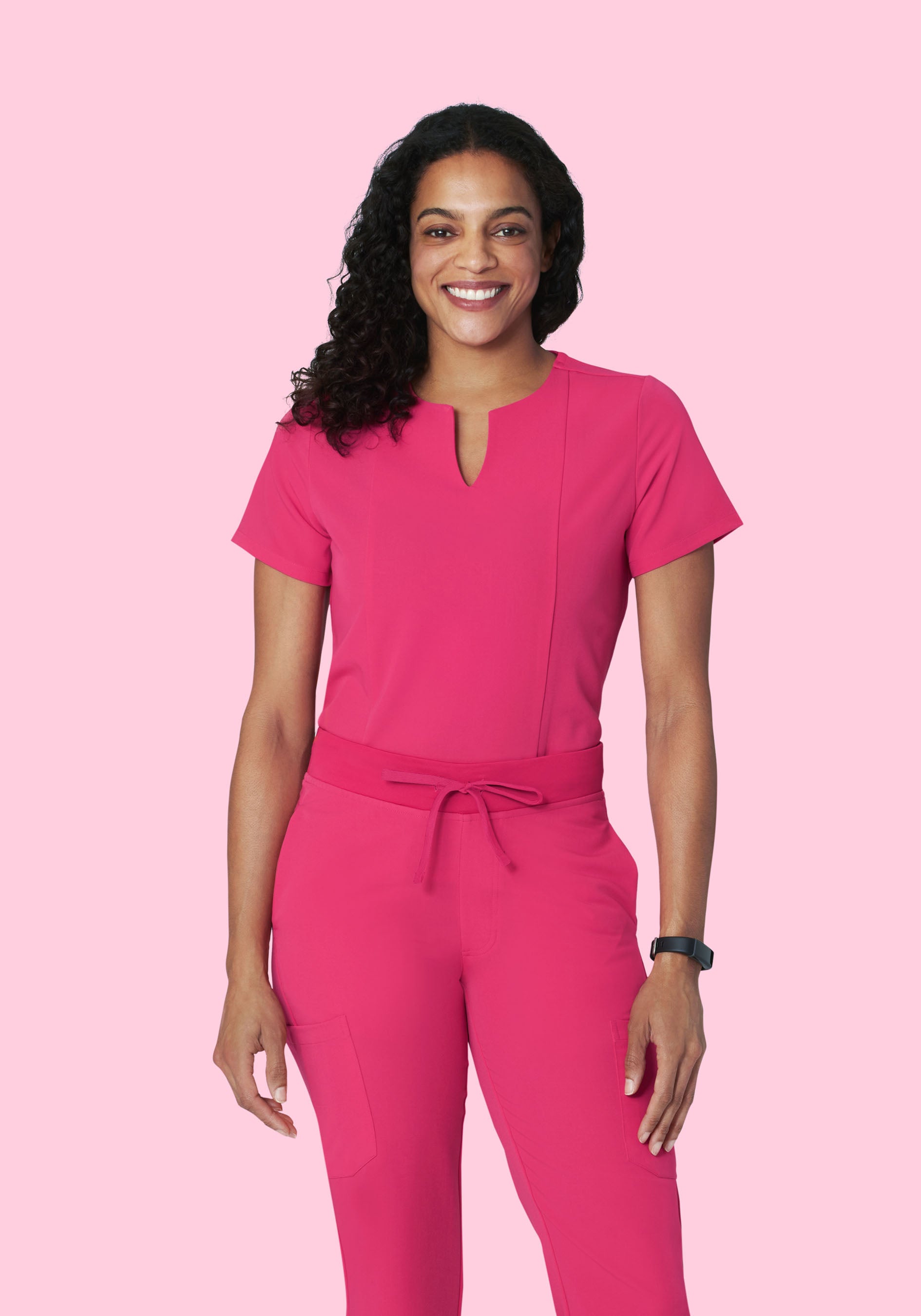 5 Pocket Notch Neck Top Hot Pink