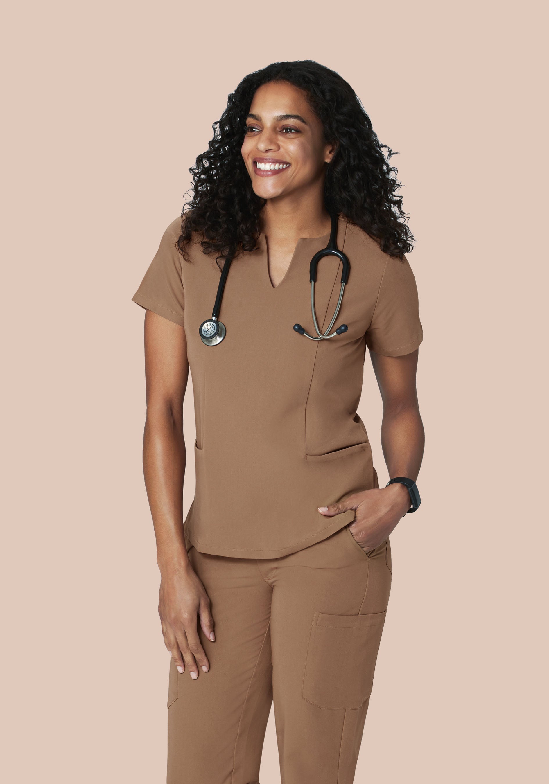 5 Pocket Notch Neck Top Mocha
