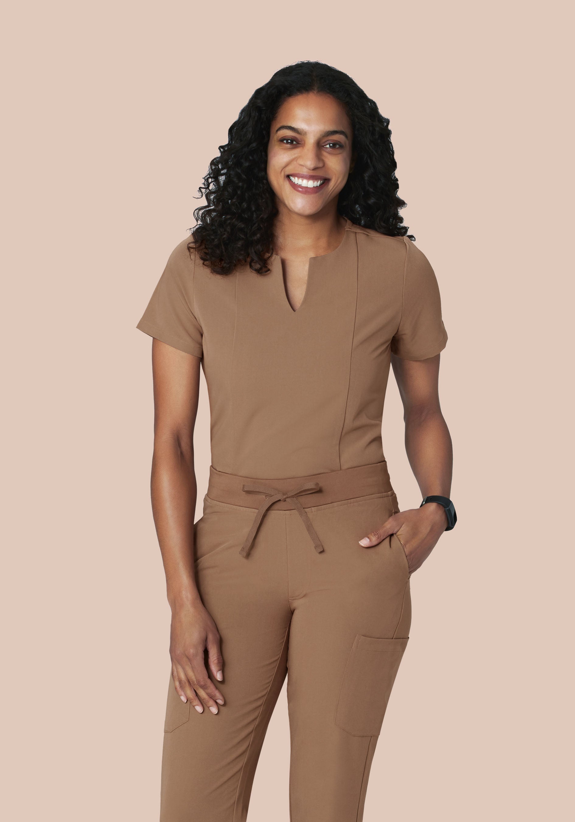 5 Pocket Notch Neck Top Mocha