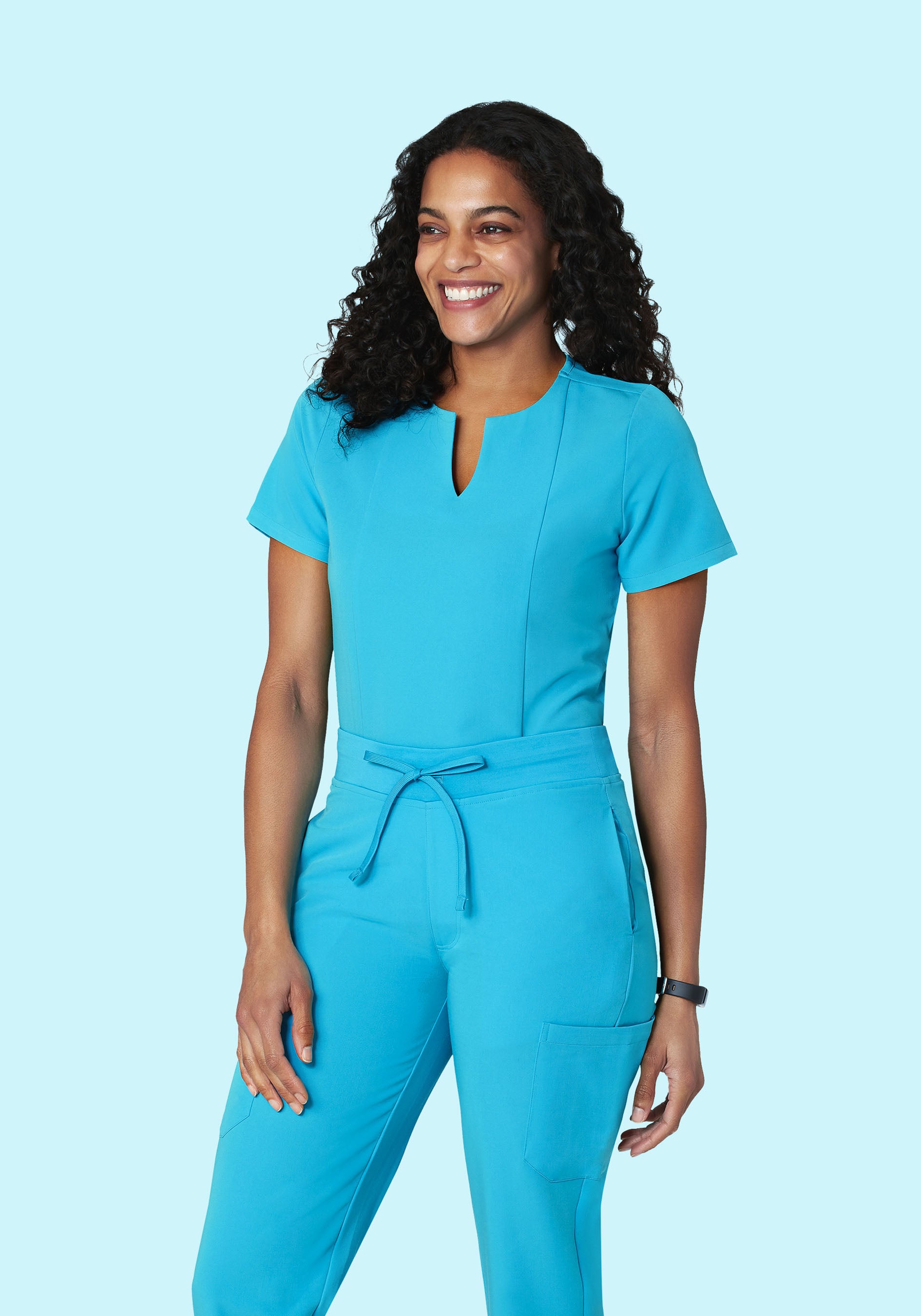 5 Pocket Notch Neck Top Pacific Blue