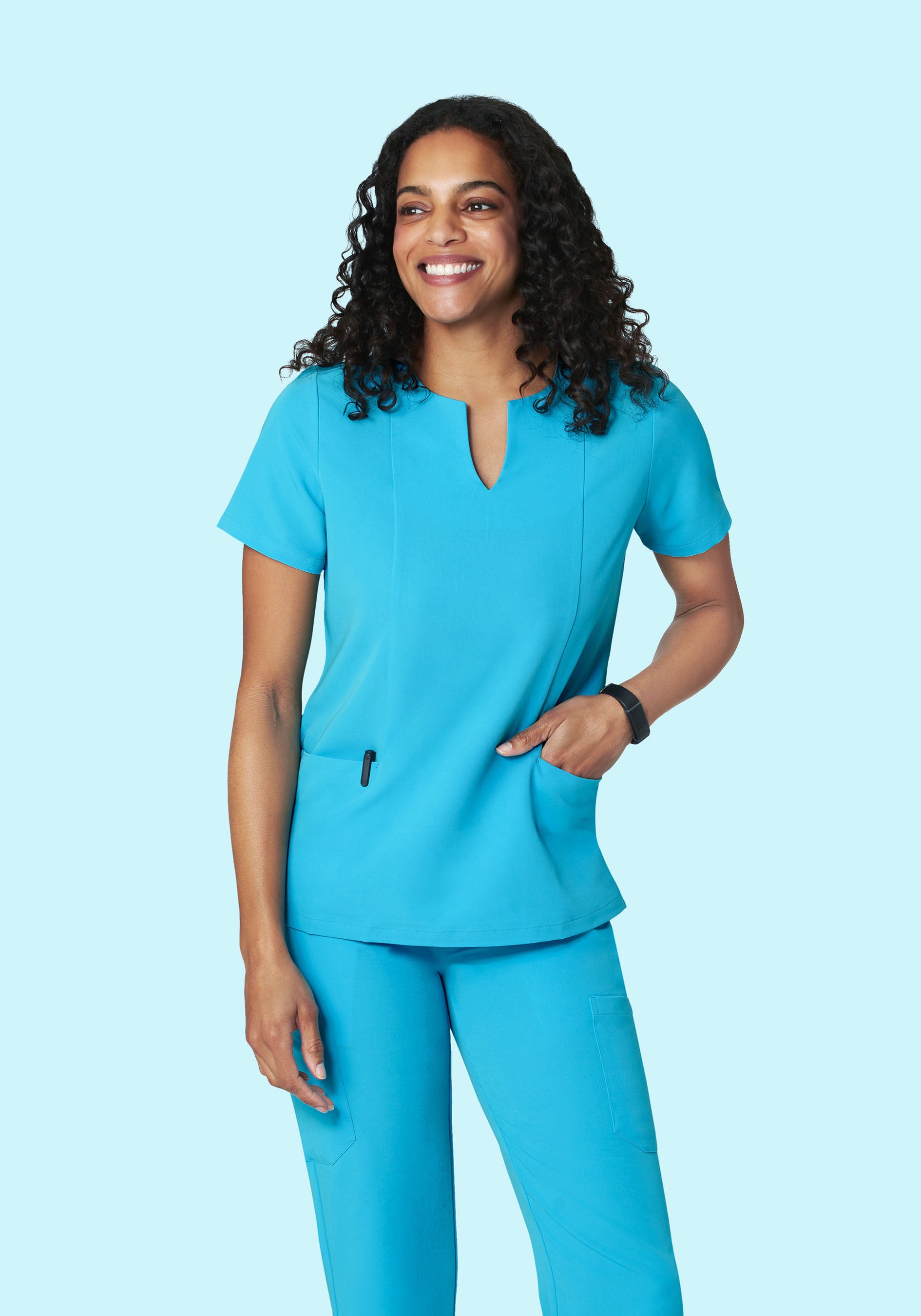 5 Pocket Notch Neck Top Pacific Blue