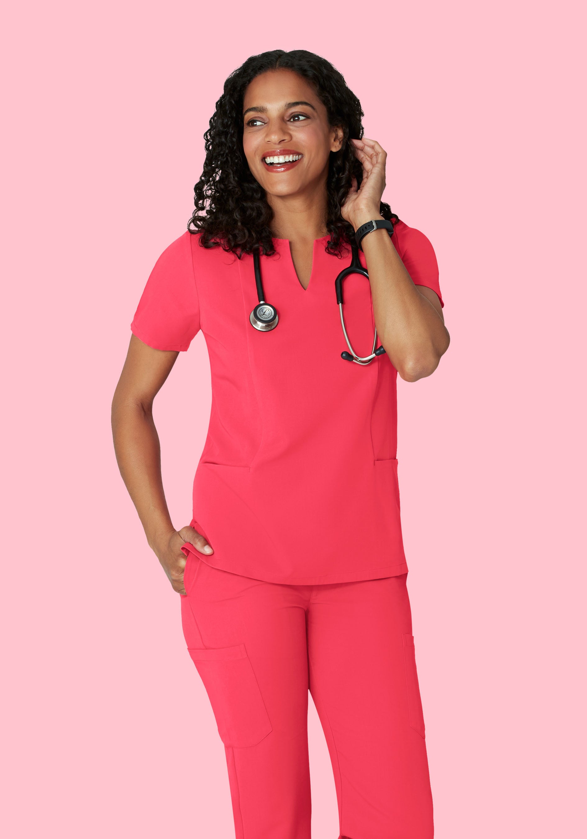 5 Pocket Notch Neck Top Paradise Pink