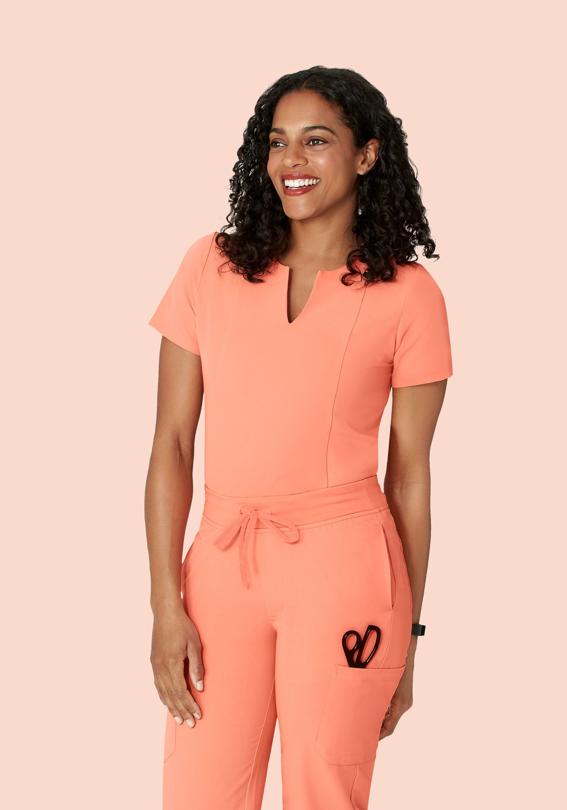 5 Pocket Notch Neck Top Peach