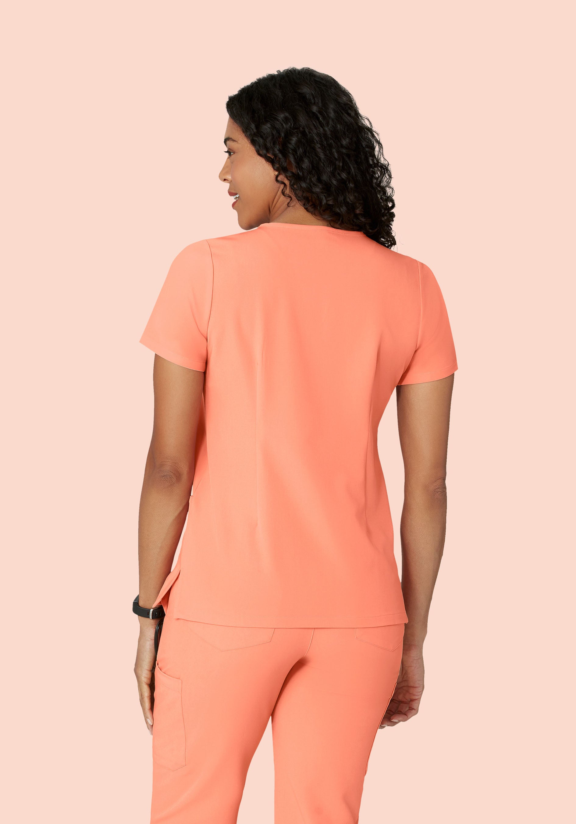 5 Pocket Notch Neck Top Peach