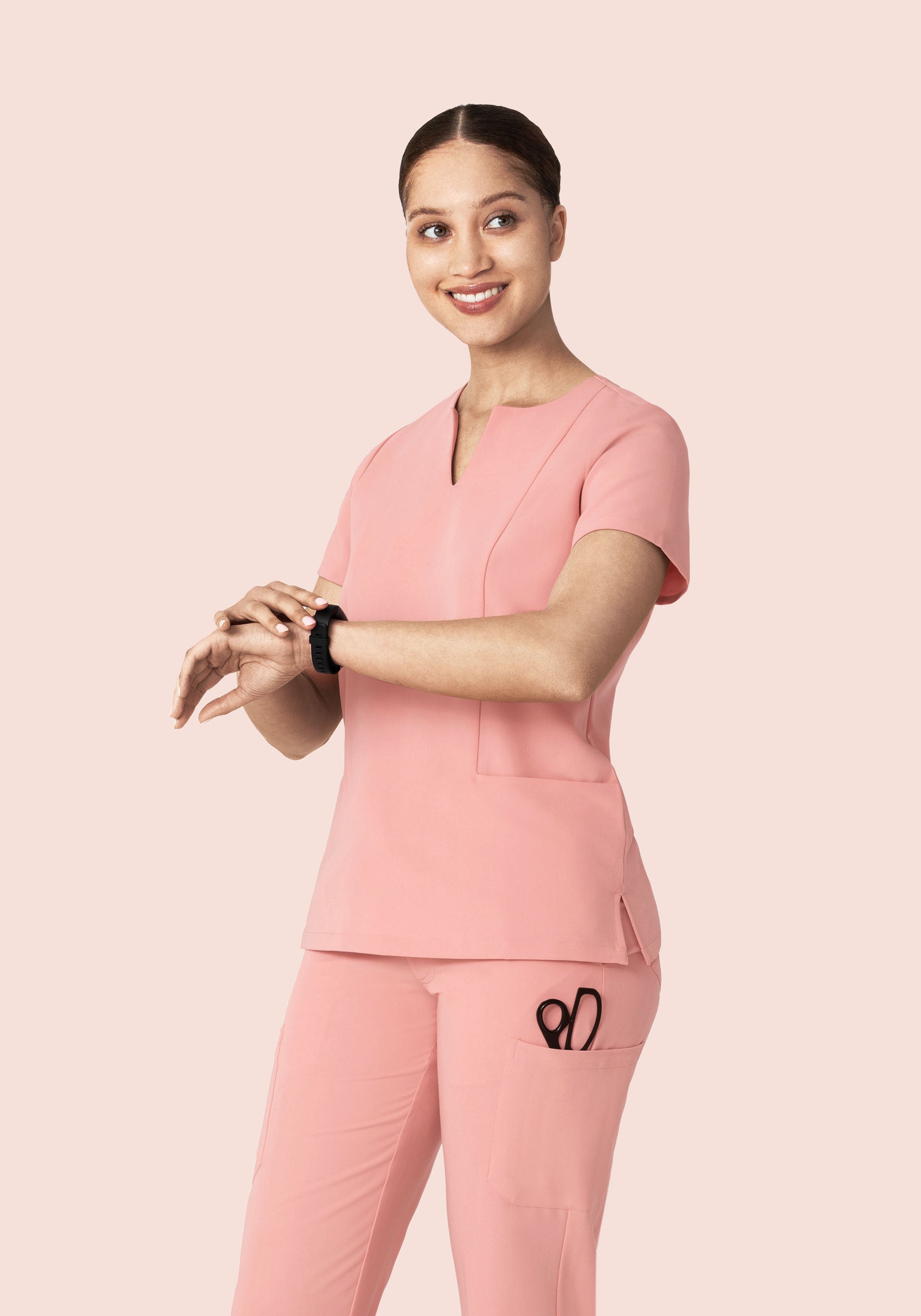 5 Pocket Notch Neck Top Dusty Pink