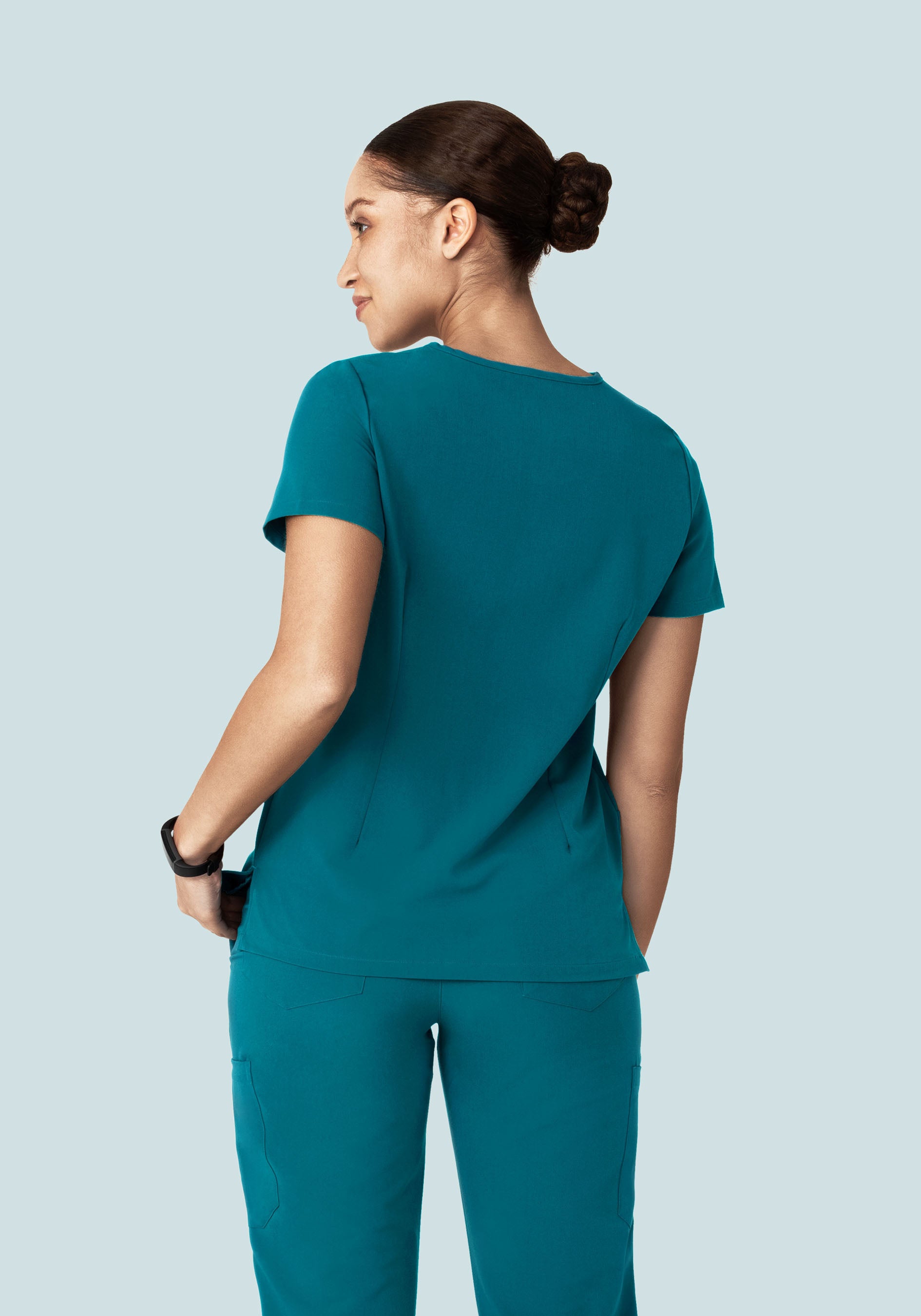 5 Pocket Notch Neck Top Peacock