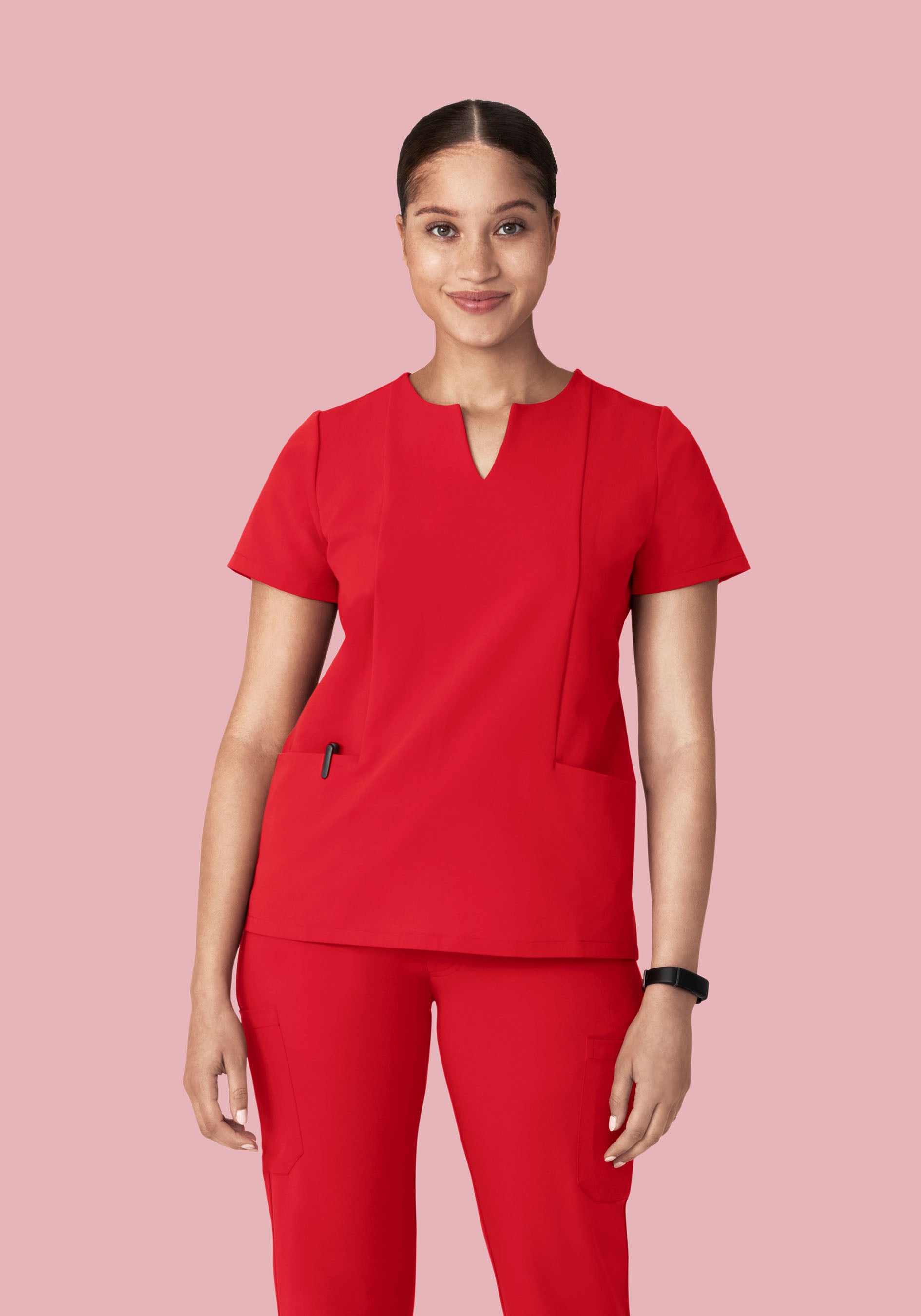 5 Pocket Notch Neck Top Poppy Red