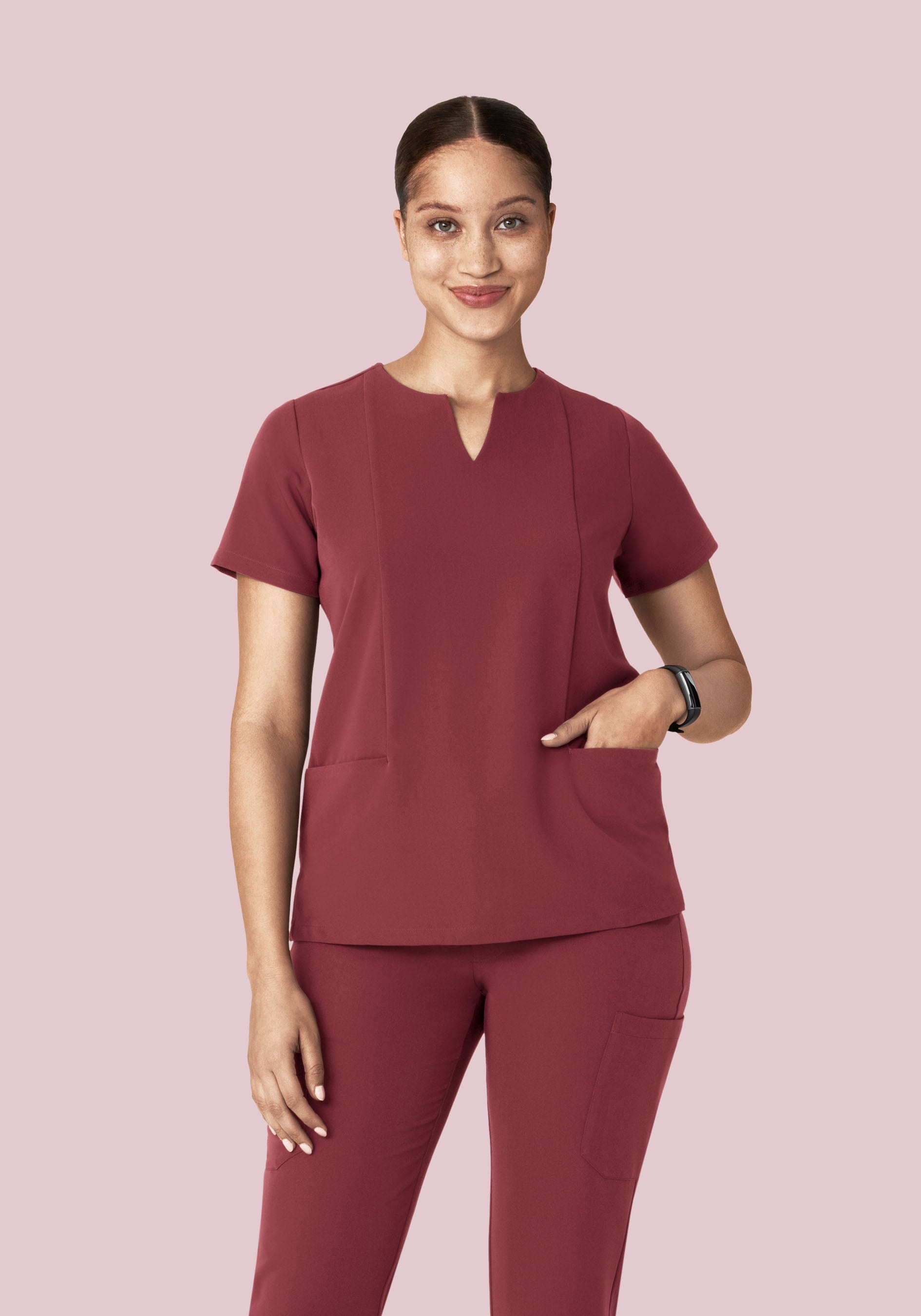 5 Pocket Notch Neck Top Raisin