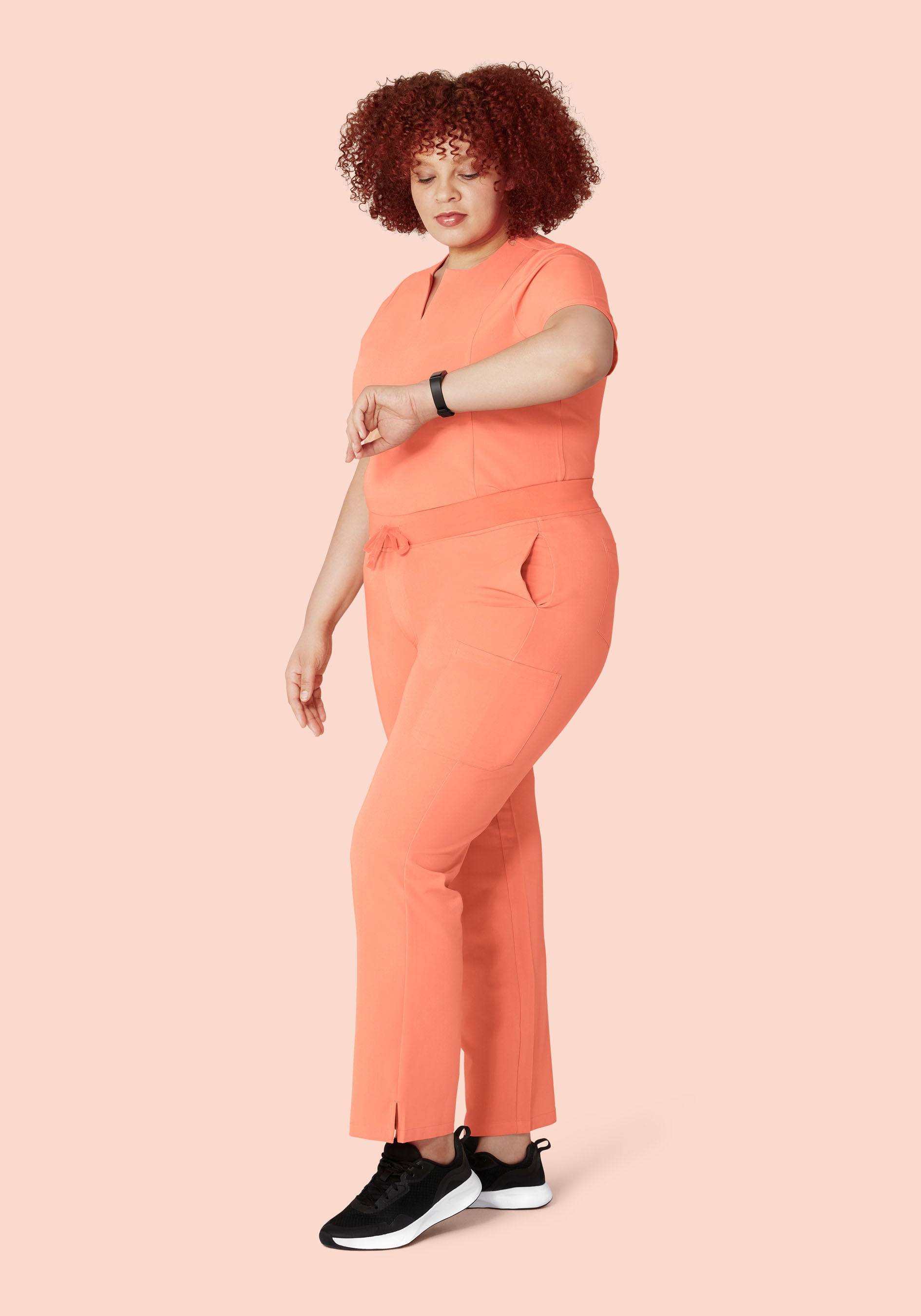 5 Pocket Notch Neck Top Peach