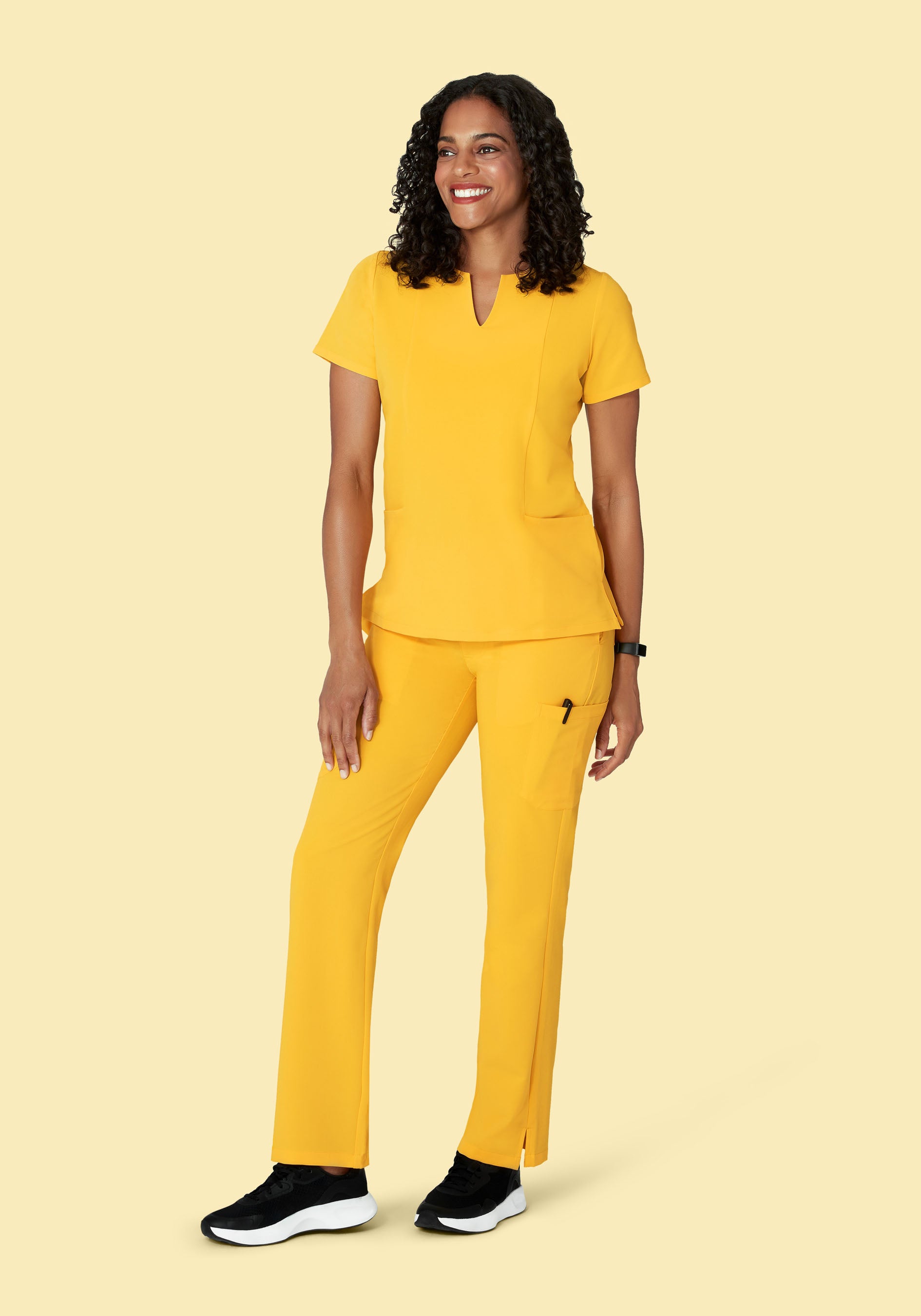 Women's Mid-Rise Straight Leg Cargo Scrub Pants - Daffodil