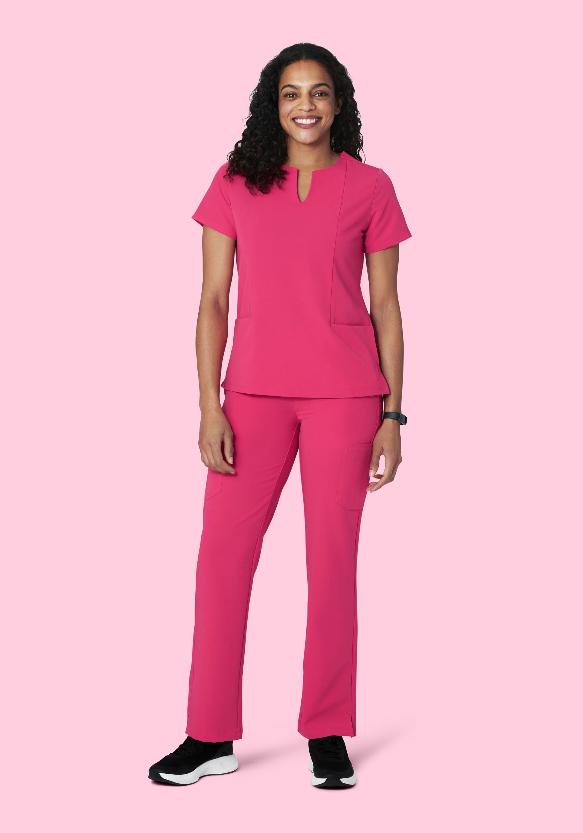 Women's Mid-Rise Straight Leg Cargo Scrub Pants - Hot Pink