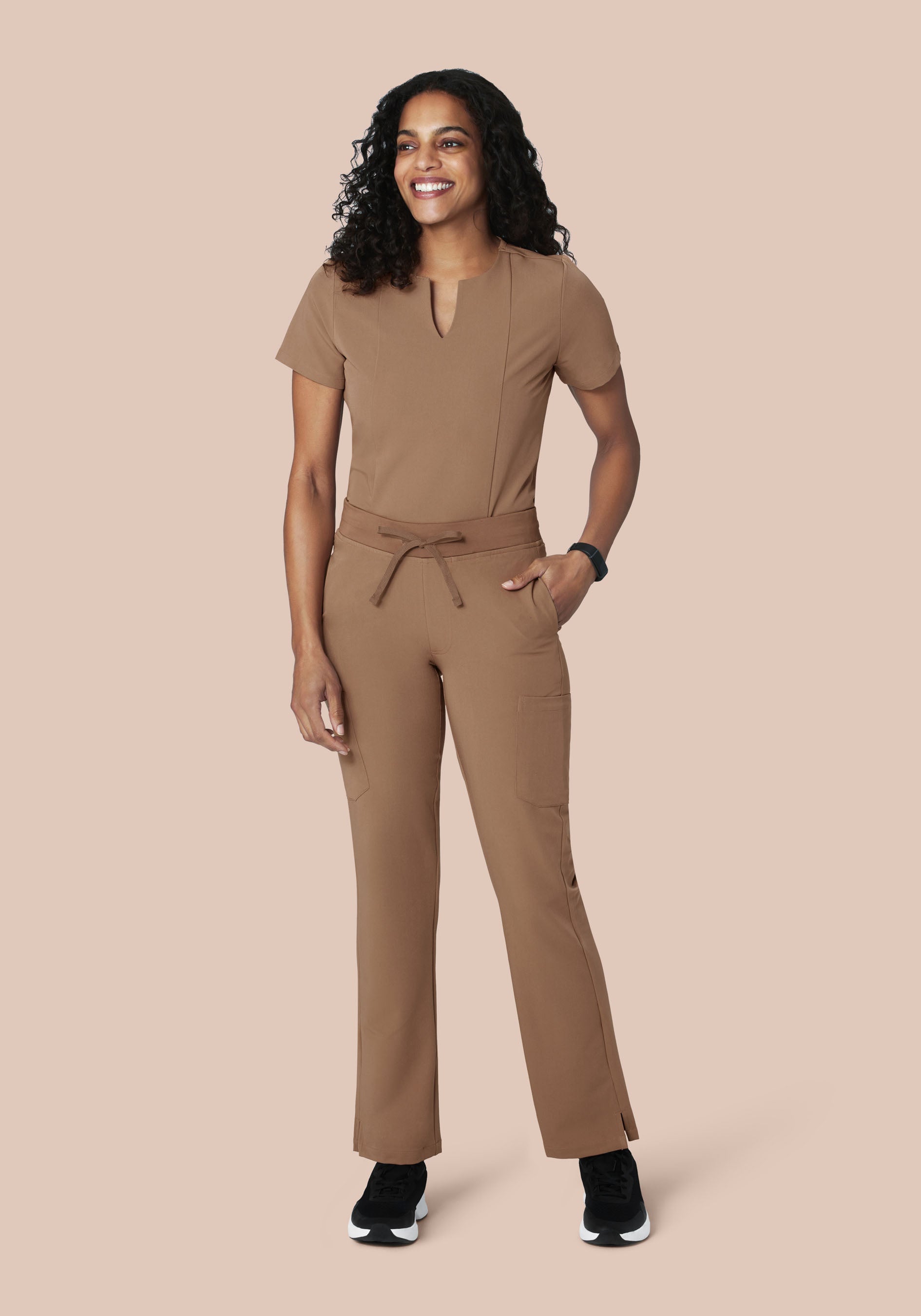 5 Pocket Notch Neck Top Mocha