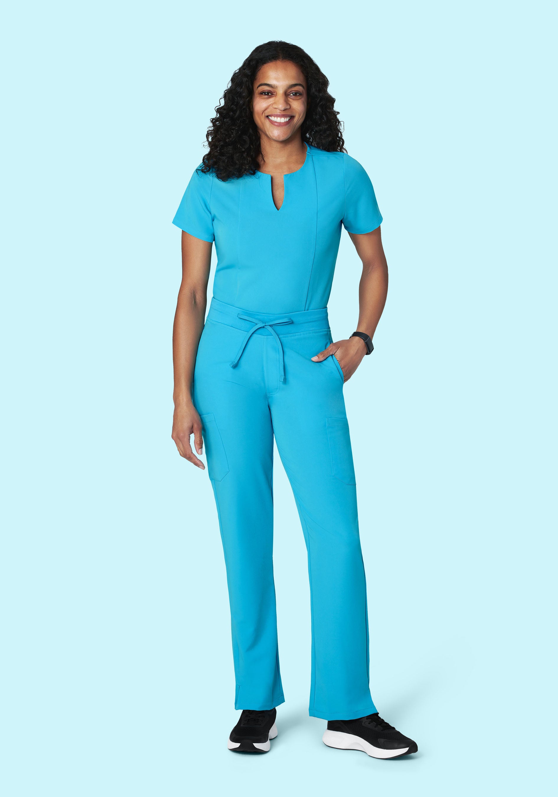 Women's Mid-Rise Straight Leg Cargo Scrub Pants - Pacific Blue