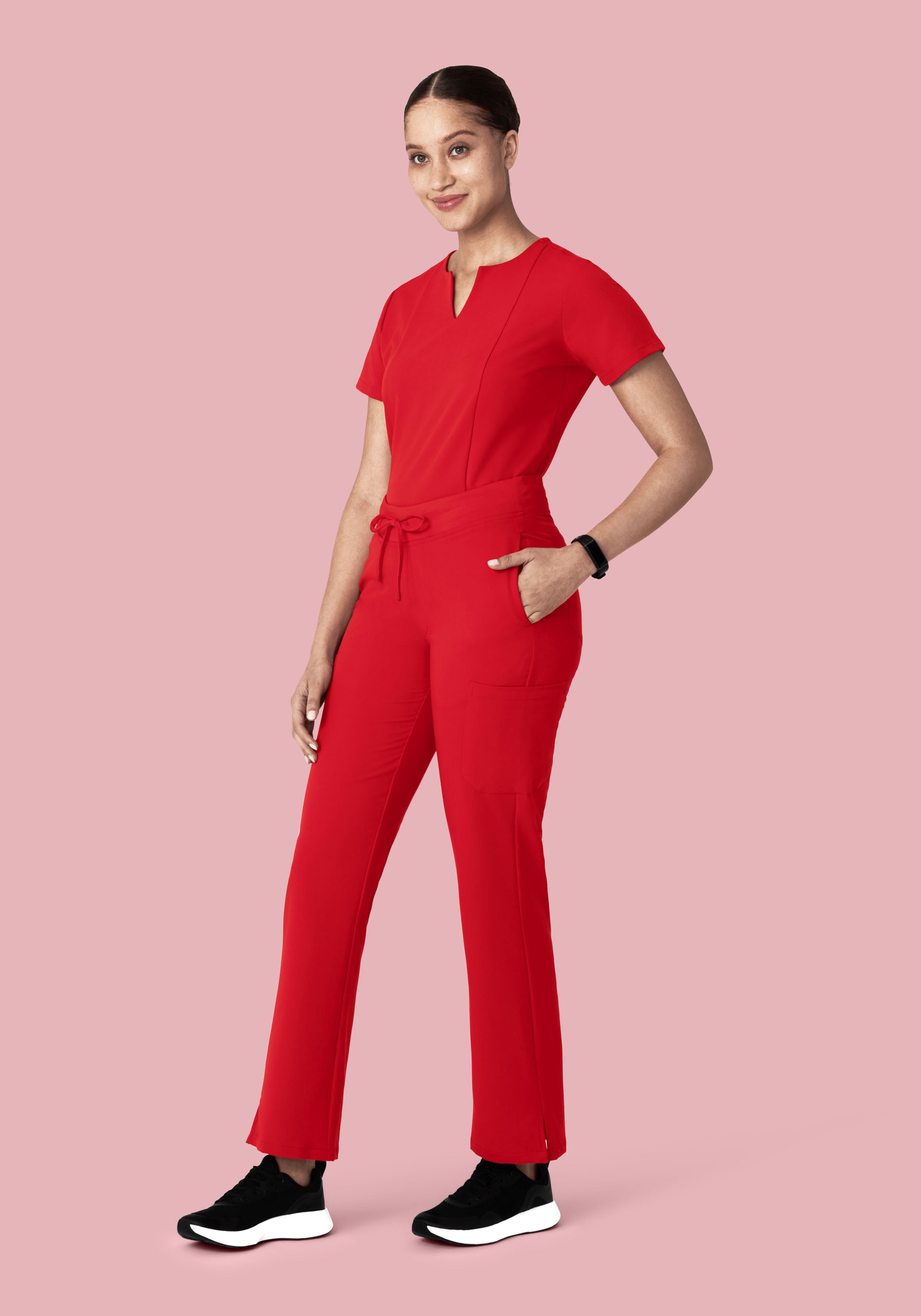5 Pocket Notch Neck Top Poppy Red