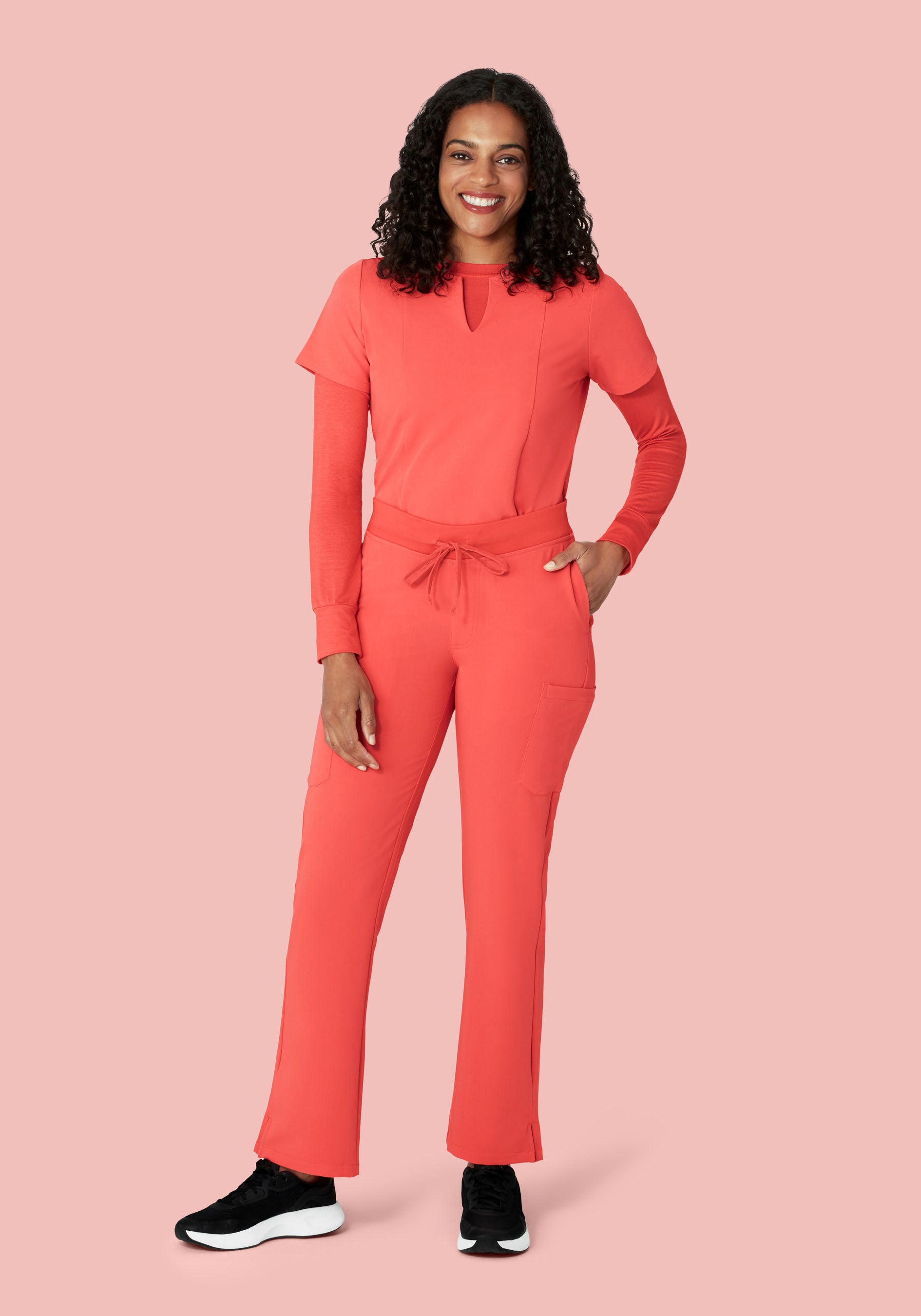 5 Pocket Notch Neck Top Sunkissed Coral