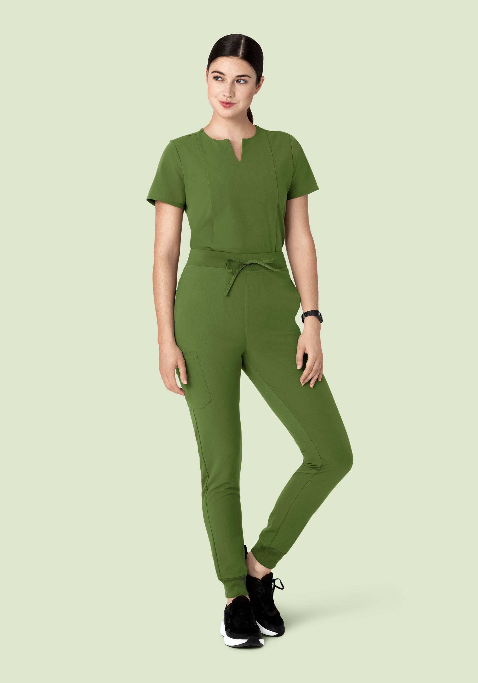 5 Pocket Notch Neck Top Moss