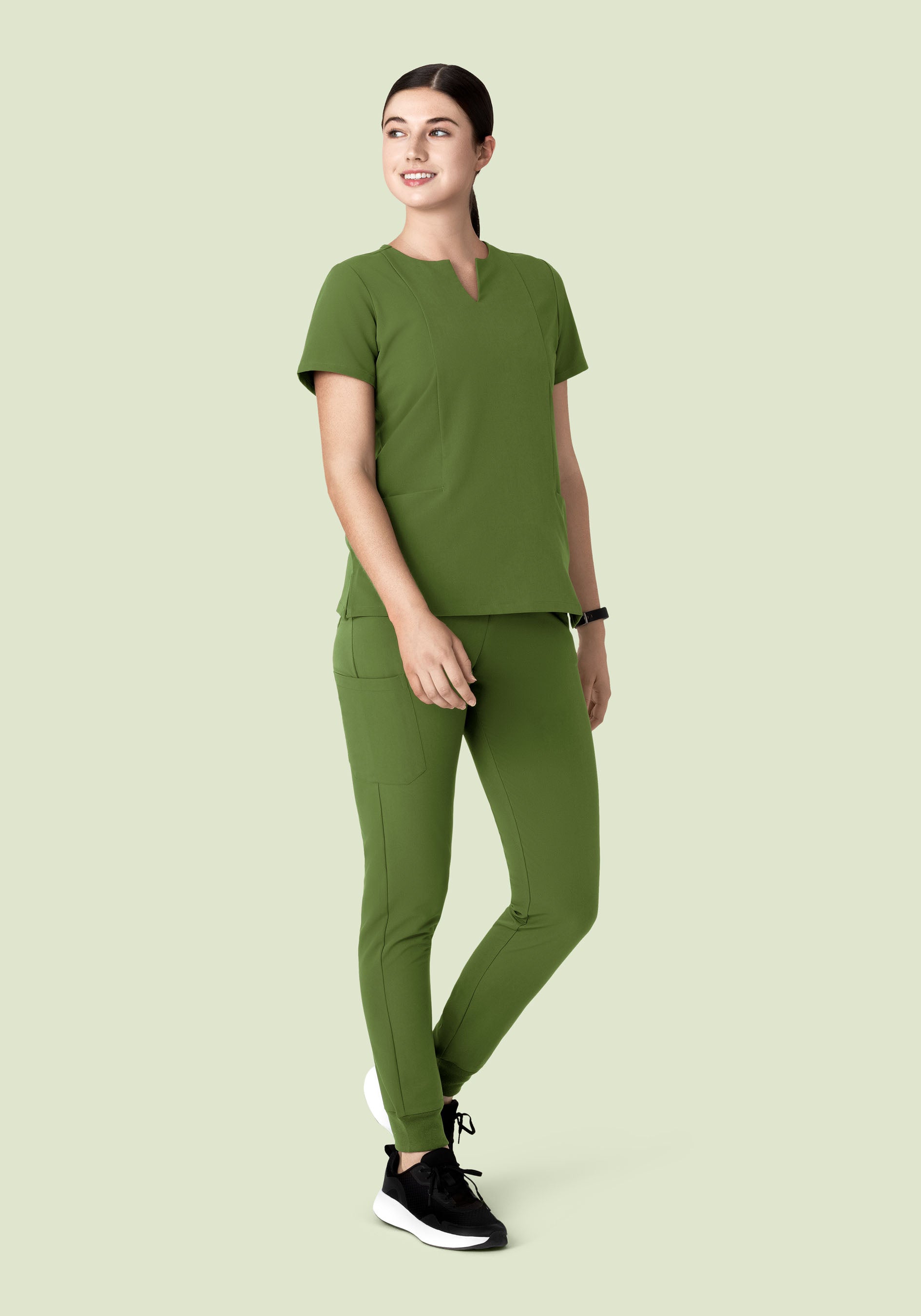 5 Pocket Notch Neck Top Moss