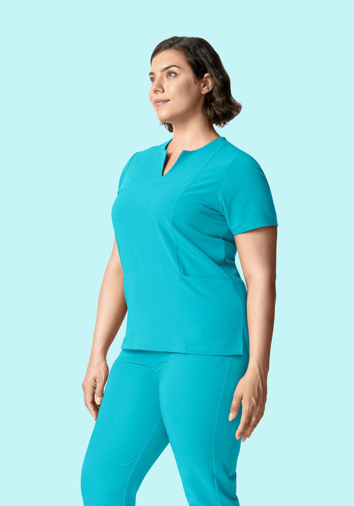 5 Pocket Notch Neck Top Teal