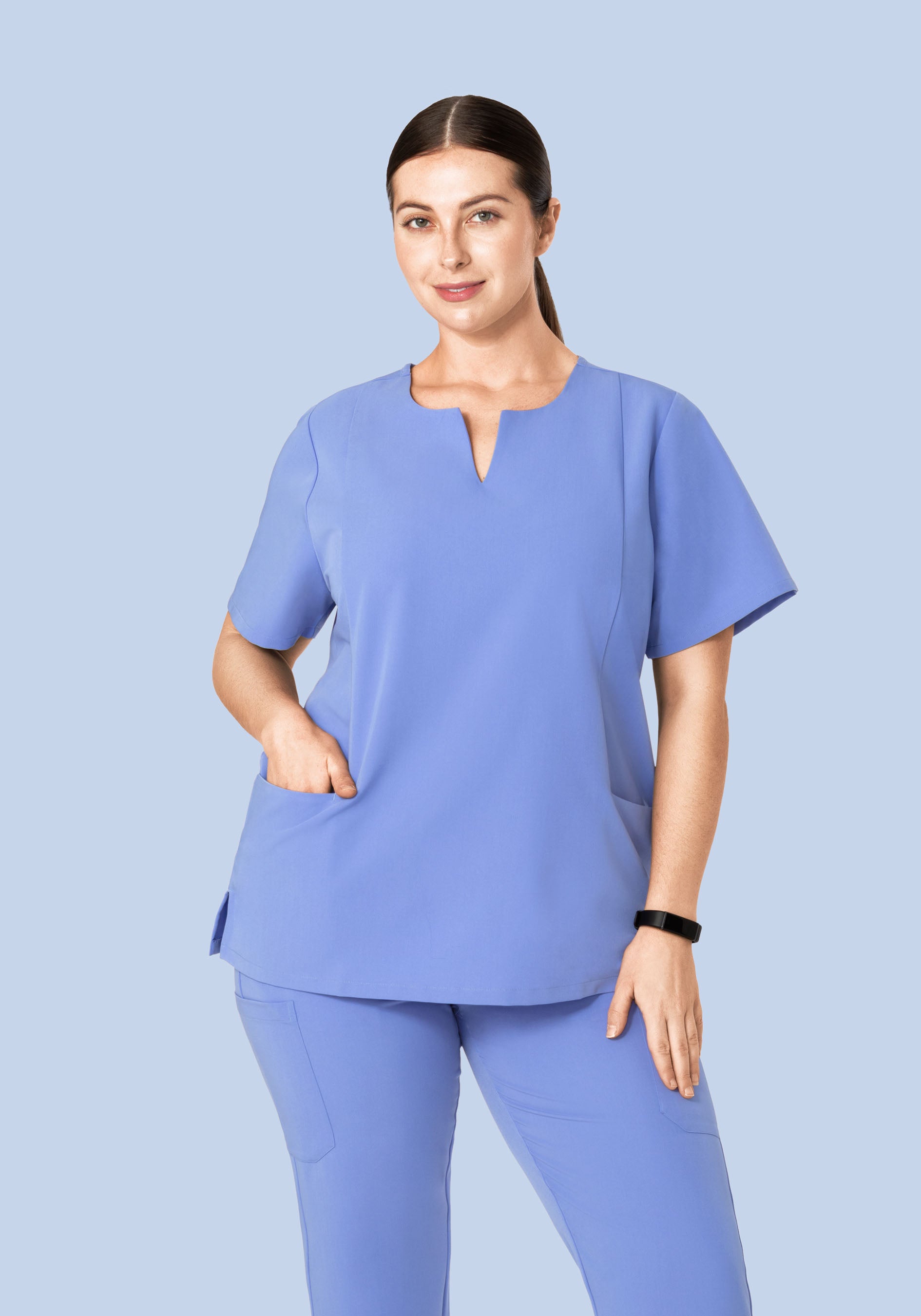 5 Pocket Notch Neck Top French Blue