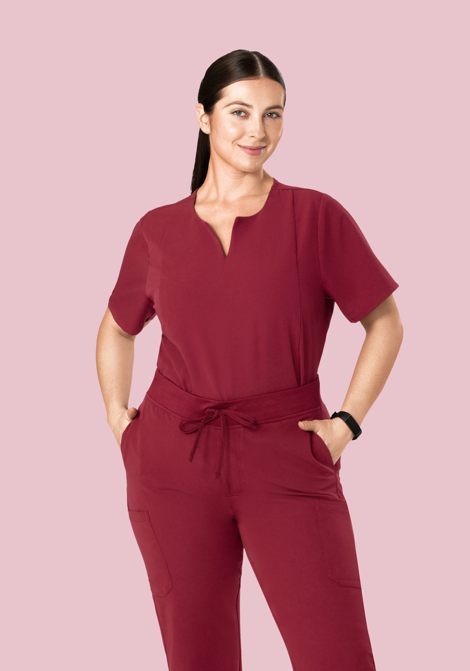 5 Pocket Notch Neck Top Garnet