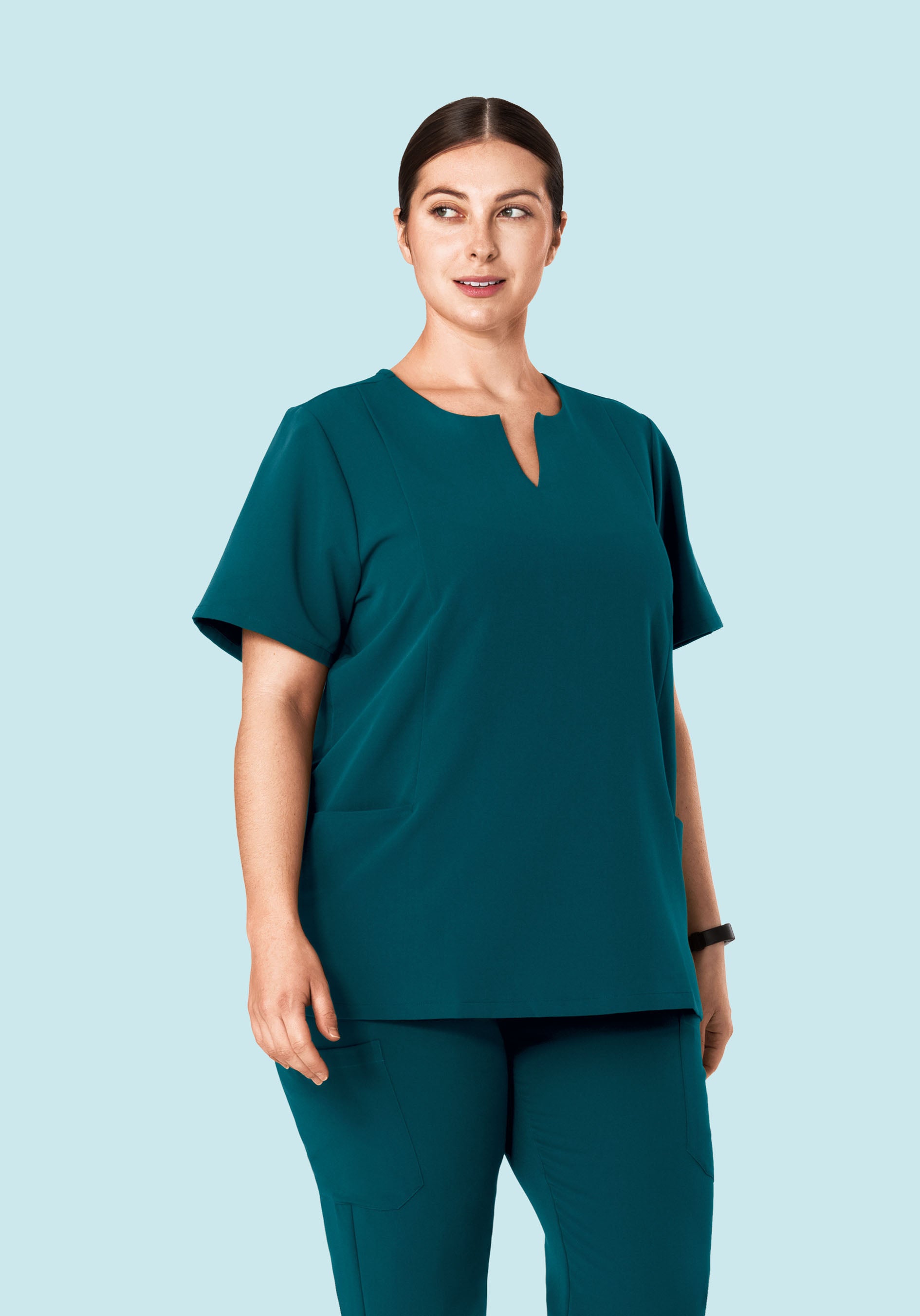 Women's Notch Neck Scrub Top - Caribbean Blue | Mandala Scrubs