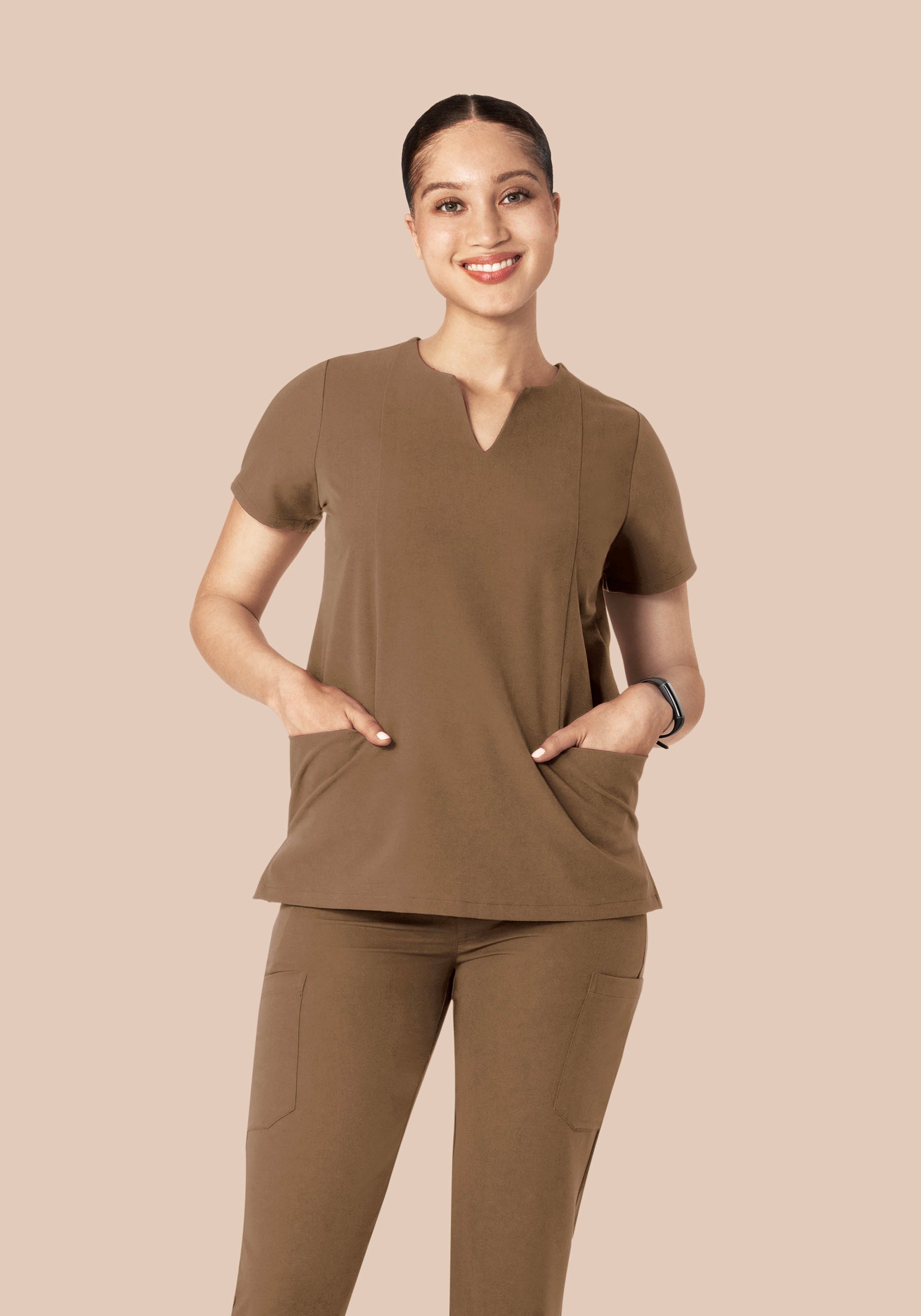 5 Pocket Notch Neck Top Ash Brown