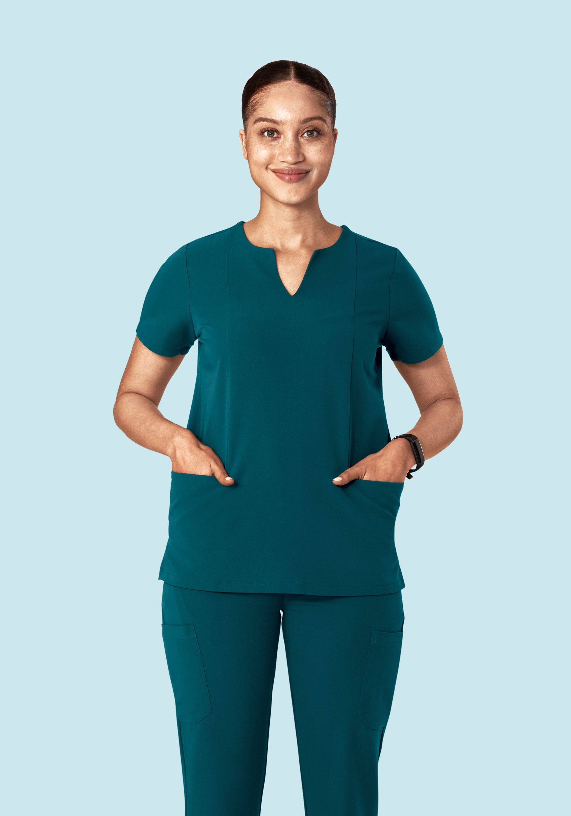 5 Pocket Notch Neck Top Caribbean Blue