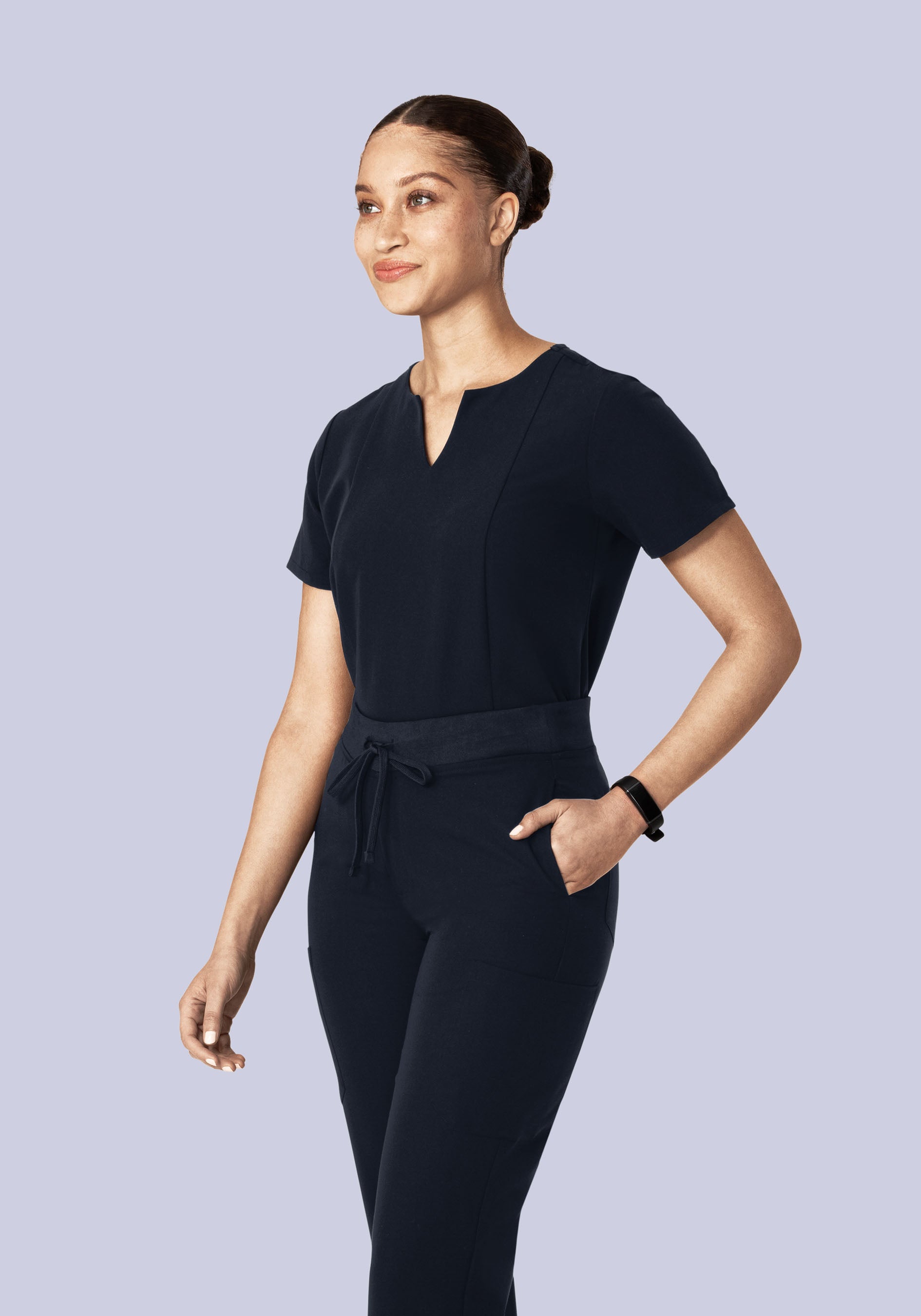 5 Pocket Notch Neck Top Midnight Navy