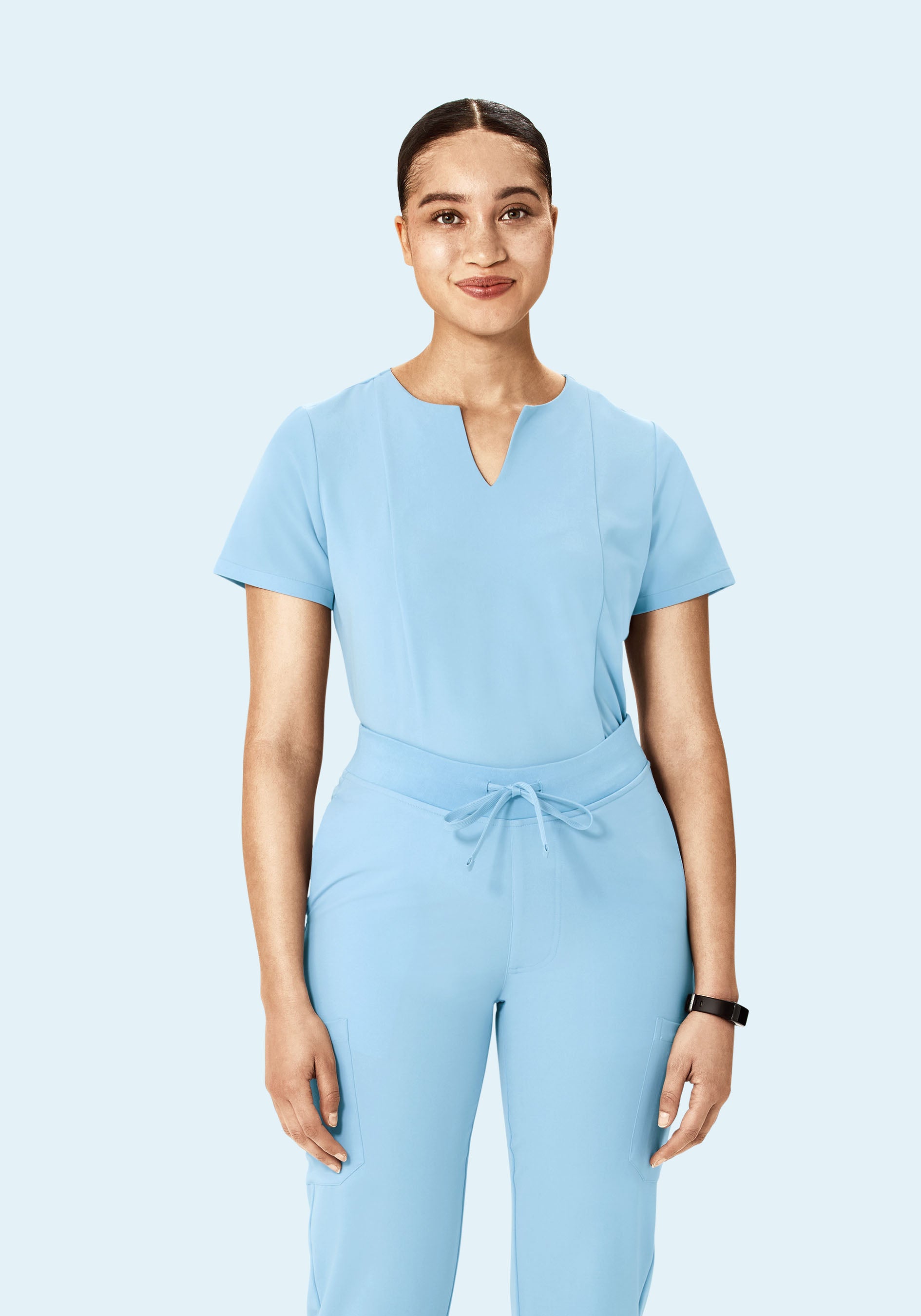 5 Pocket Notch Neck Top Nordic Blue