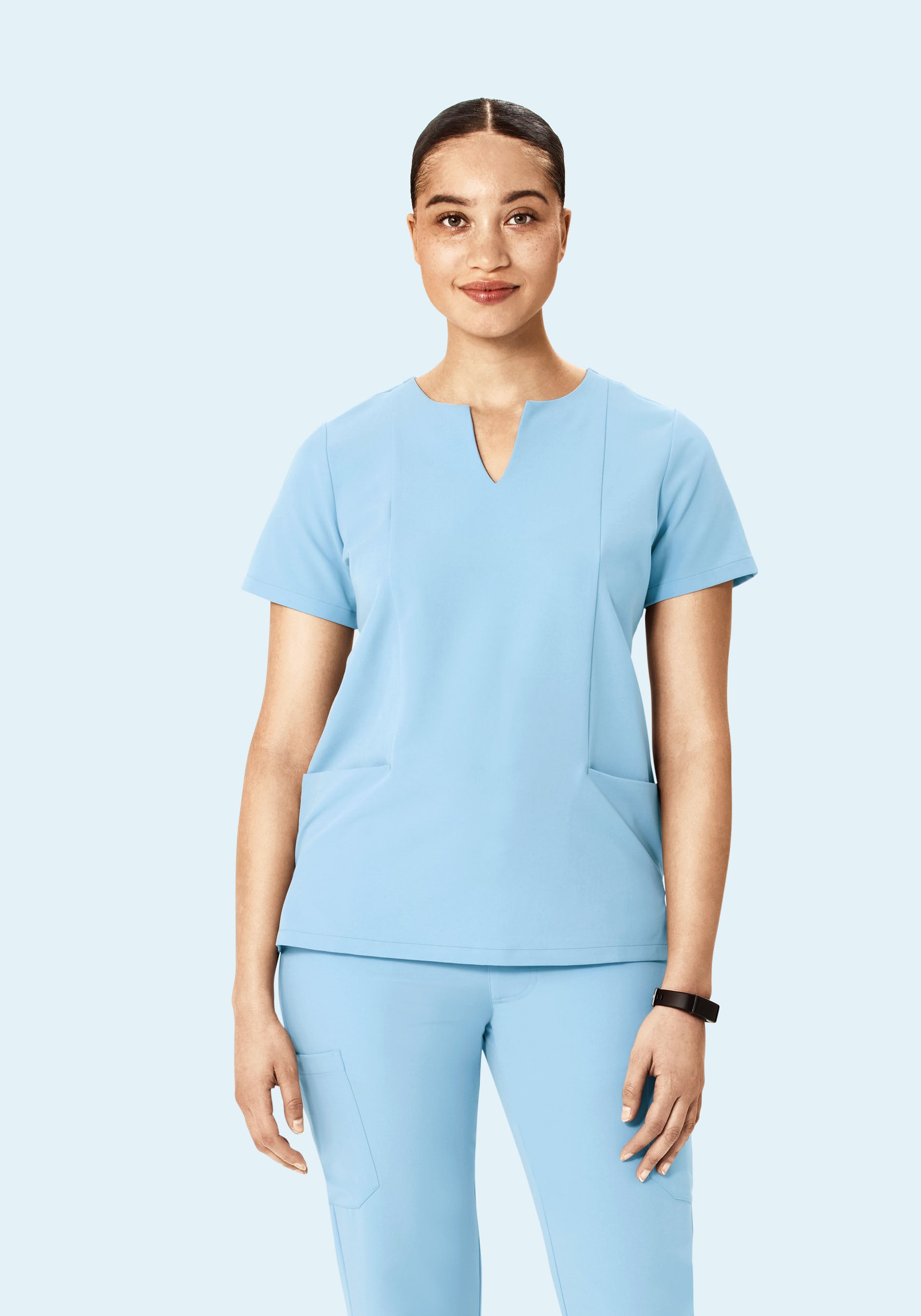 5 Pocket Notch Neck Top Nordic Blue