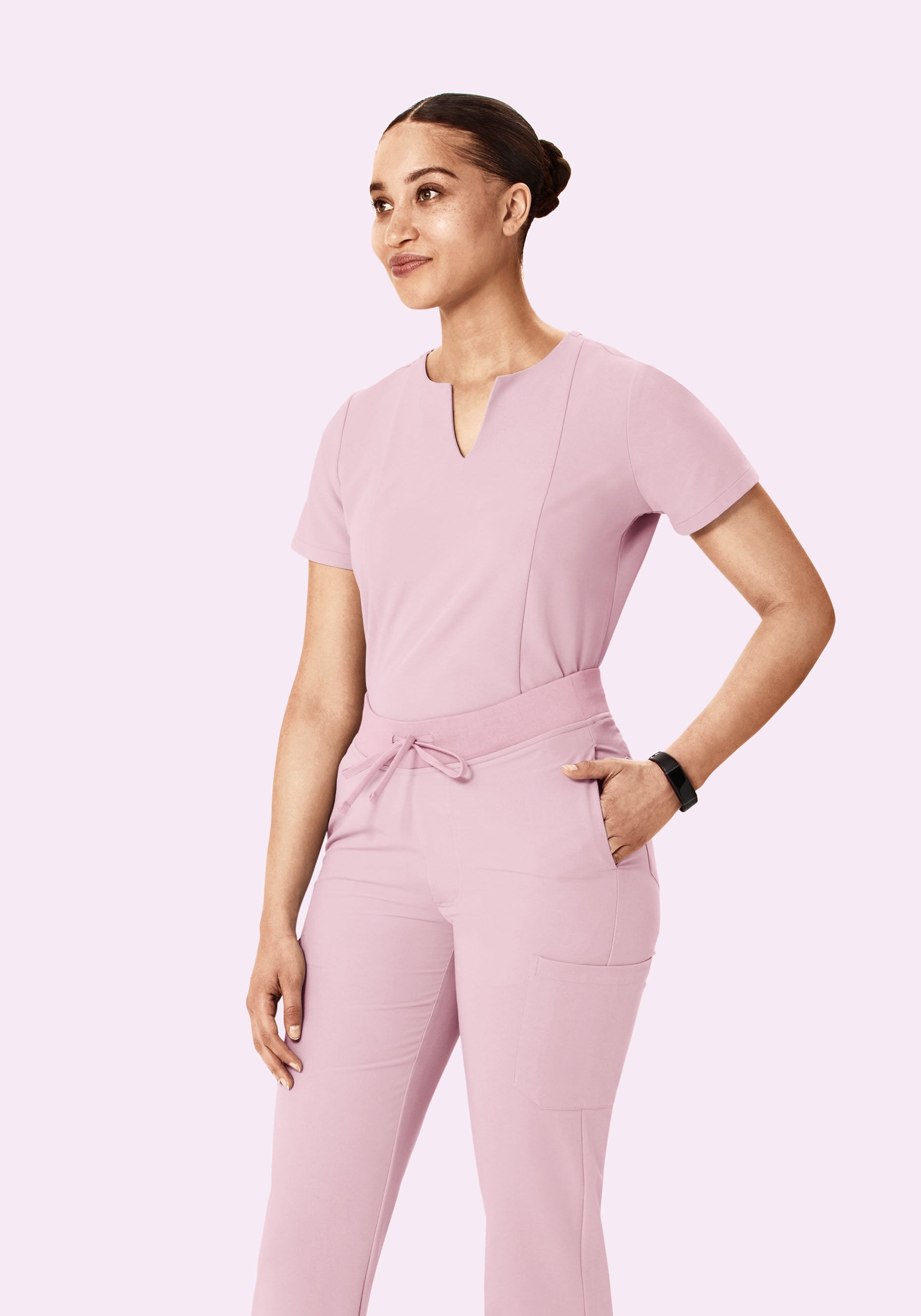 5 Pocket Notch Neck Top Pink Pearl