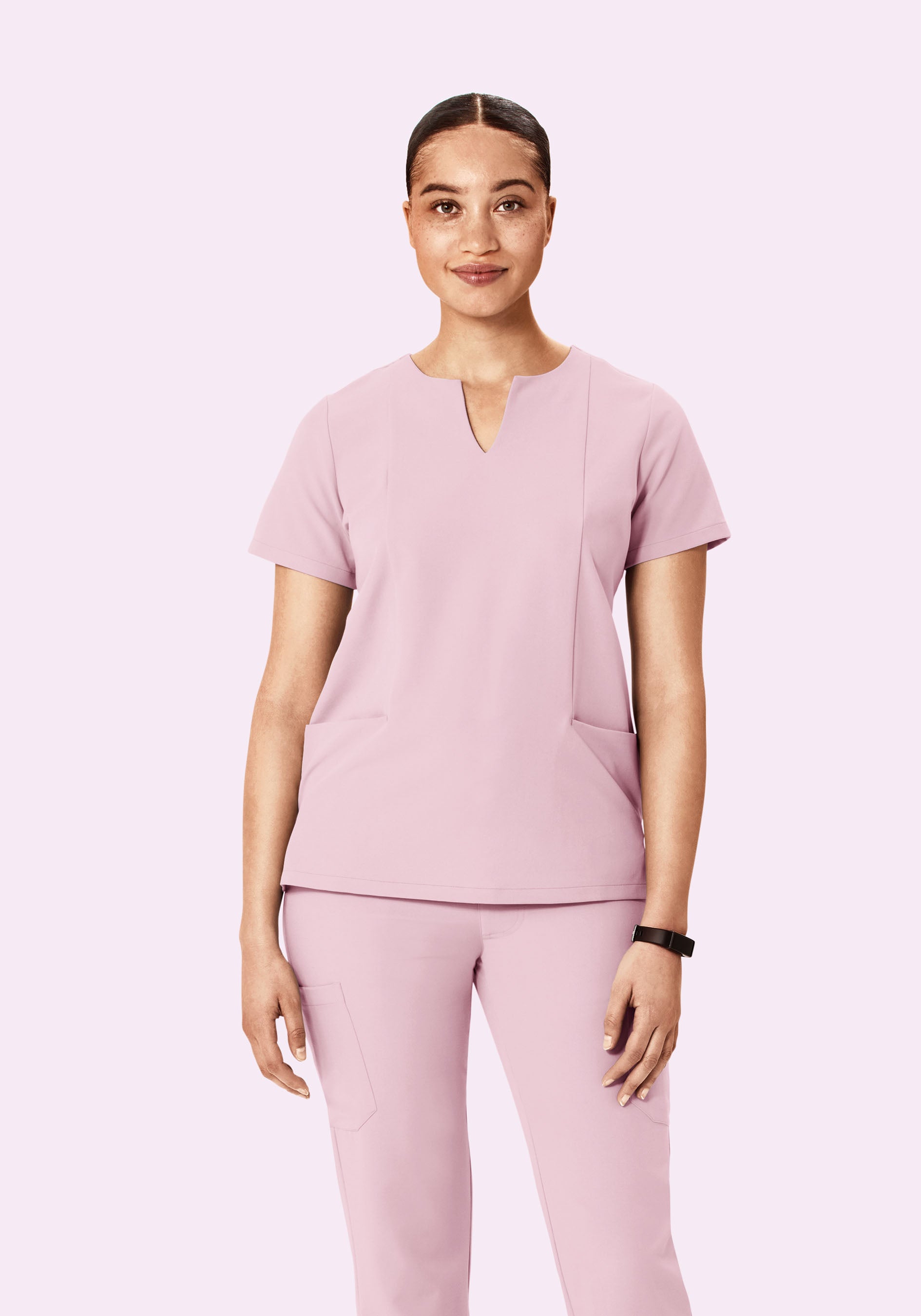 5 Pocket Notch Neck Top Pink Pearl
