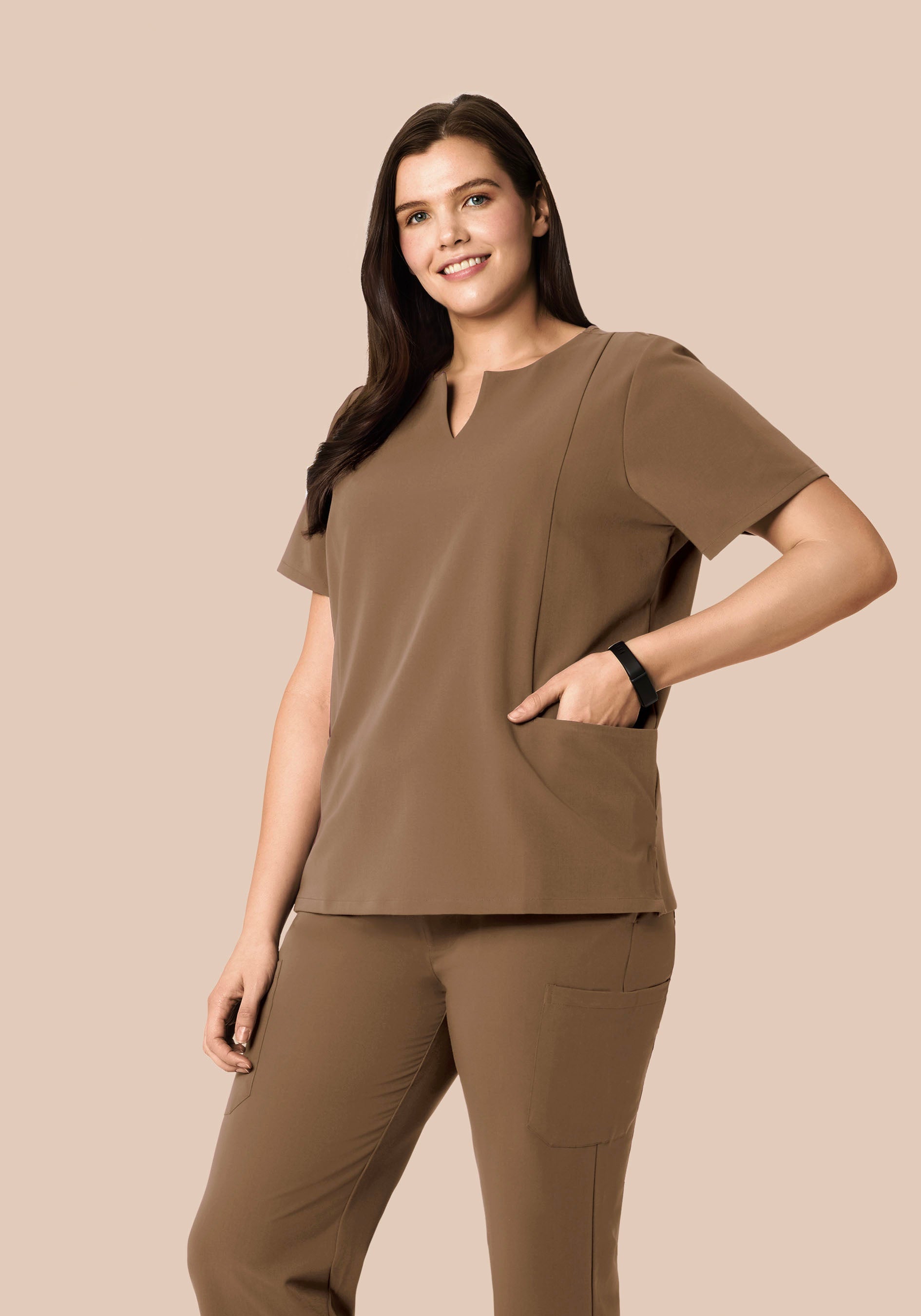 5 Pocket Notch Neck Top Ash Brown