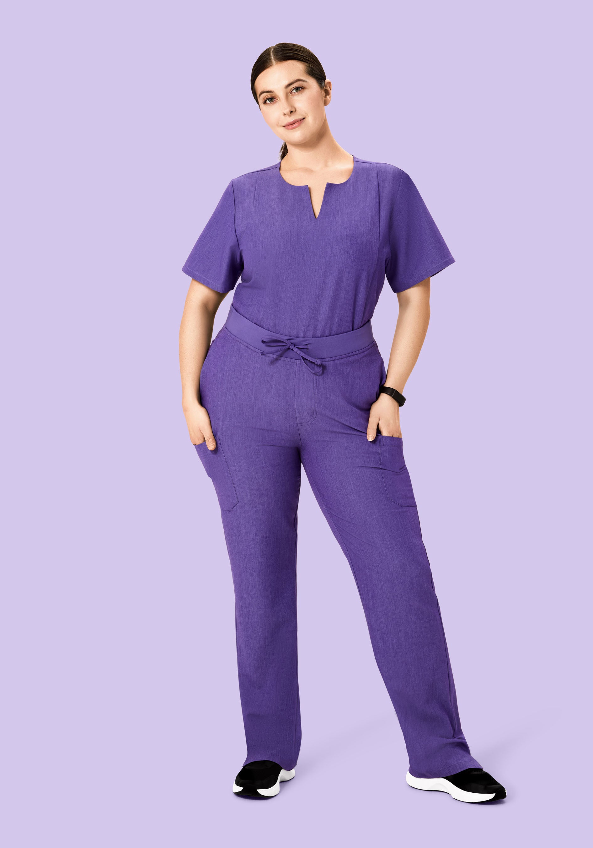 5 Pocket Notch Neck Top Heather Grape