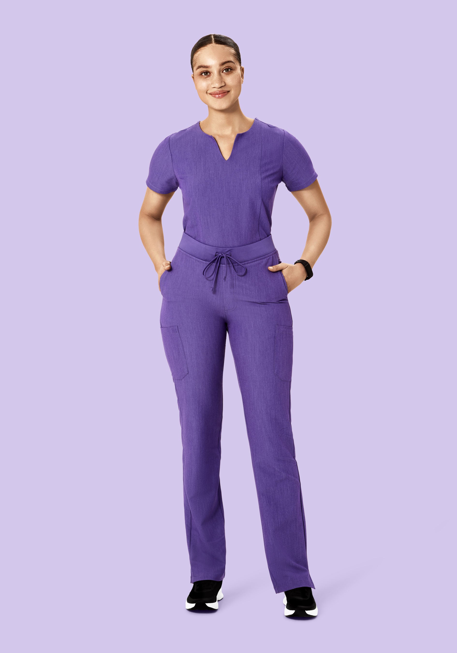 5 Pocket Notch Neck Top Heather Grape