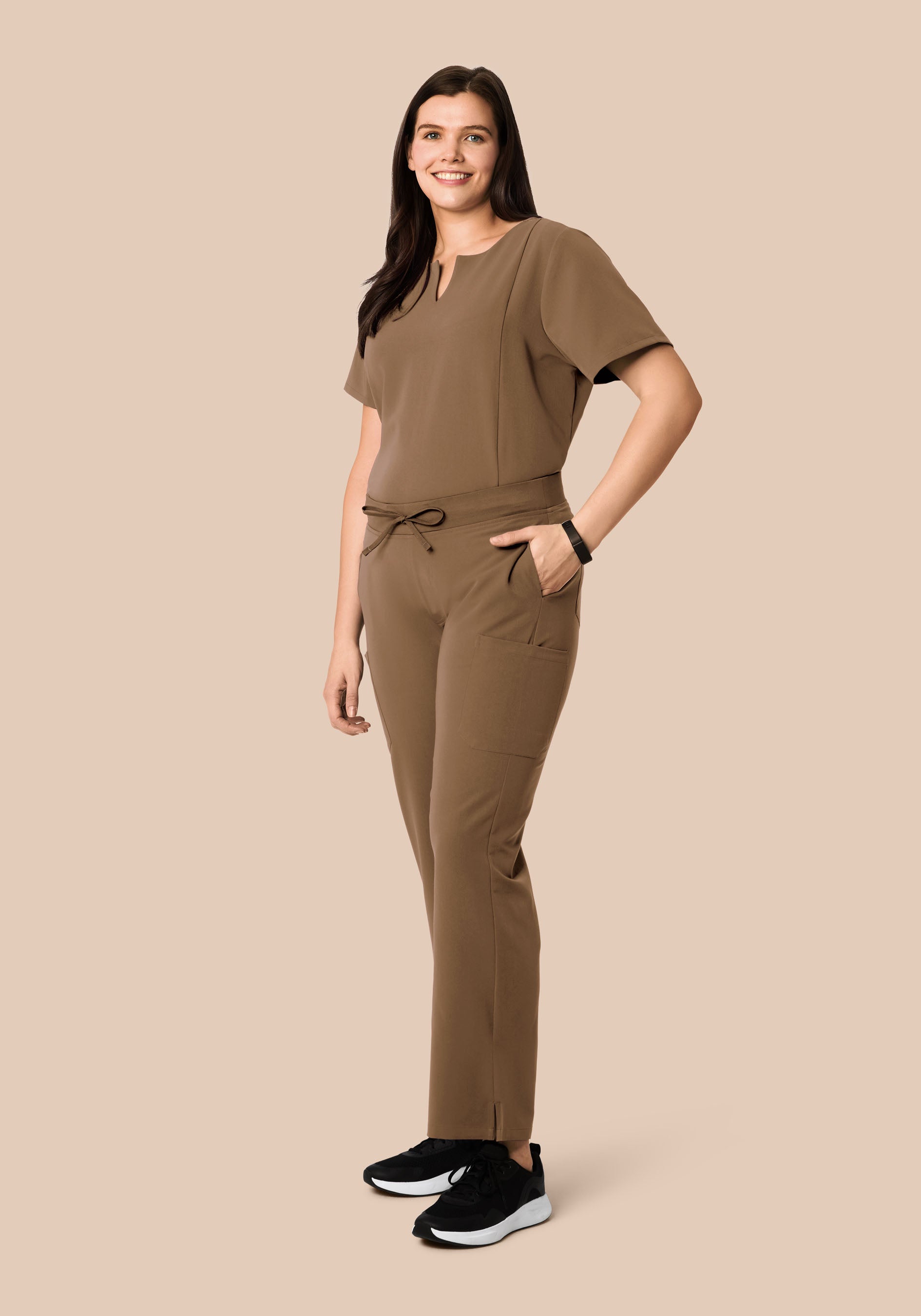 5 Pocket Notch Neck Top Ash Brown