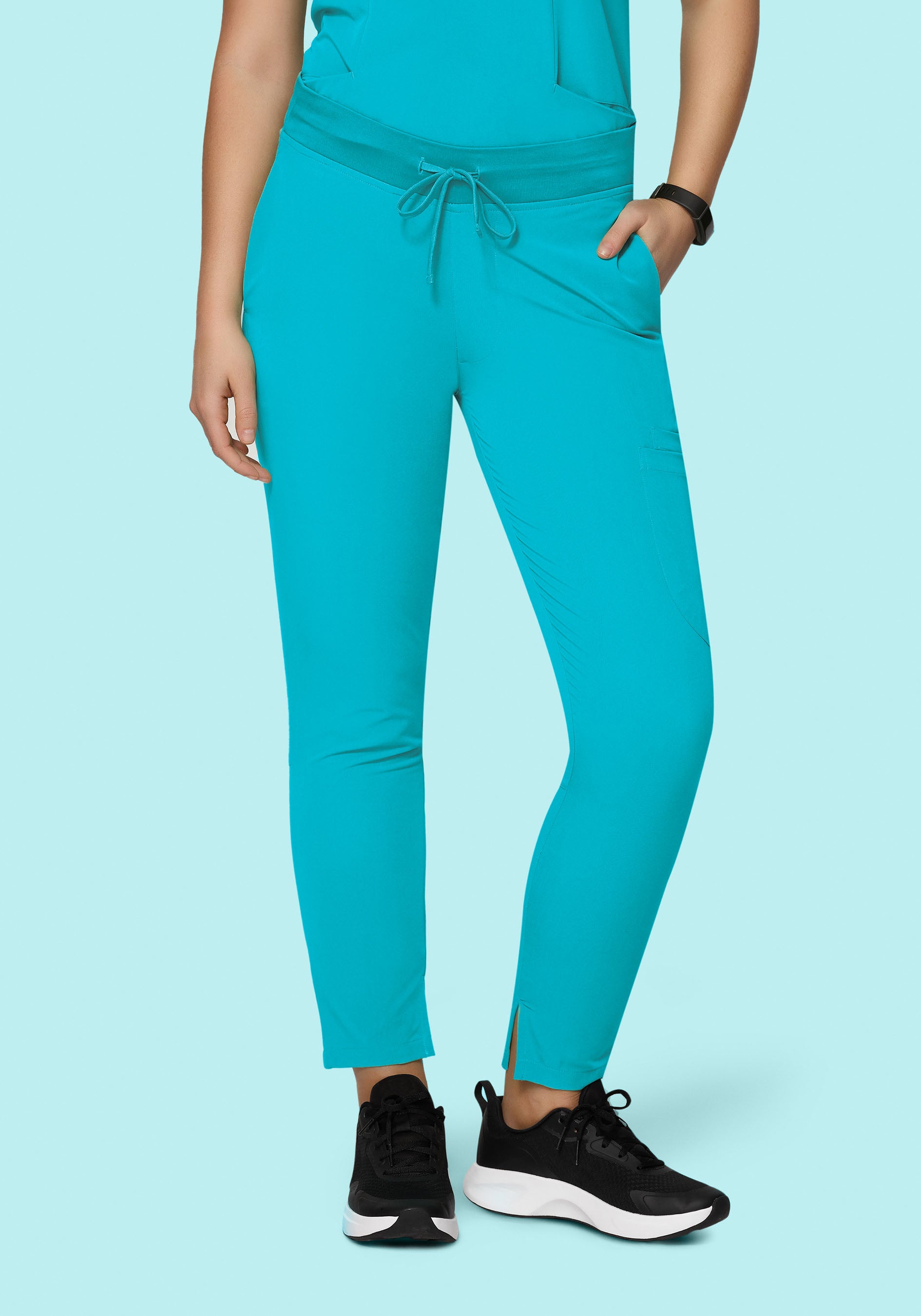 Women's Mid-Rise Slim Leg Scrub Pants - Teal | Mandala Scrubs