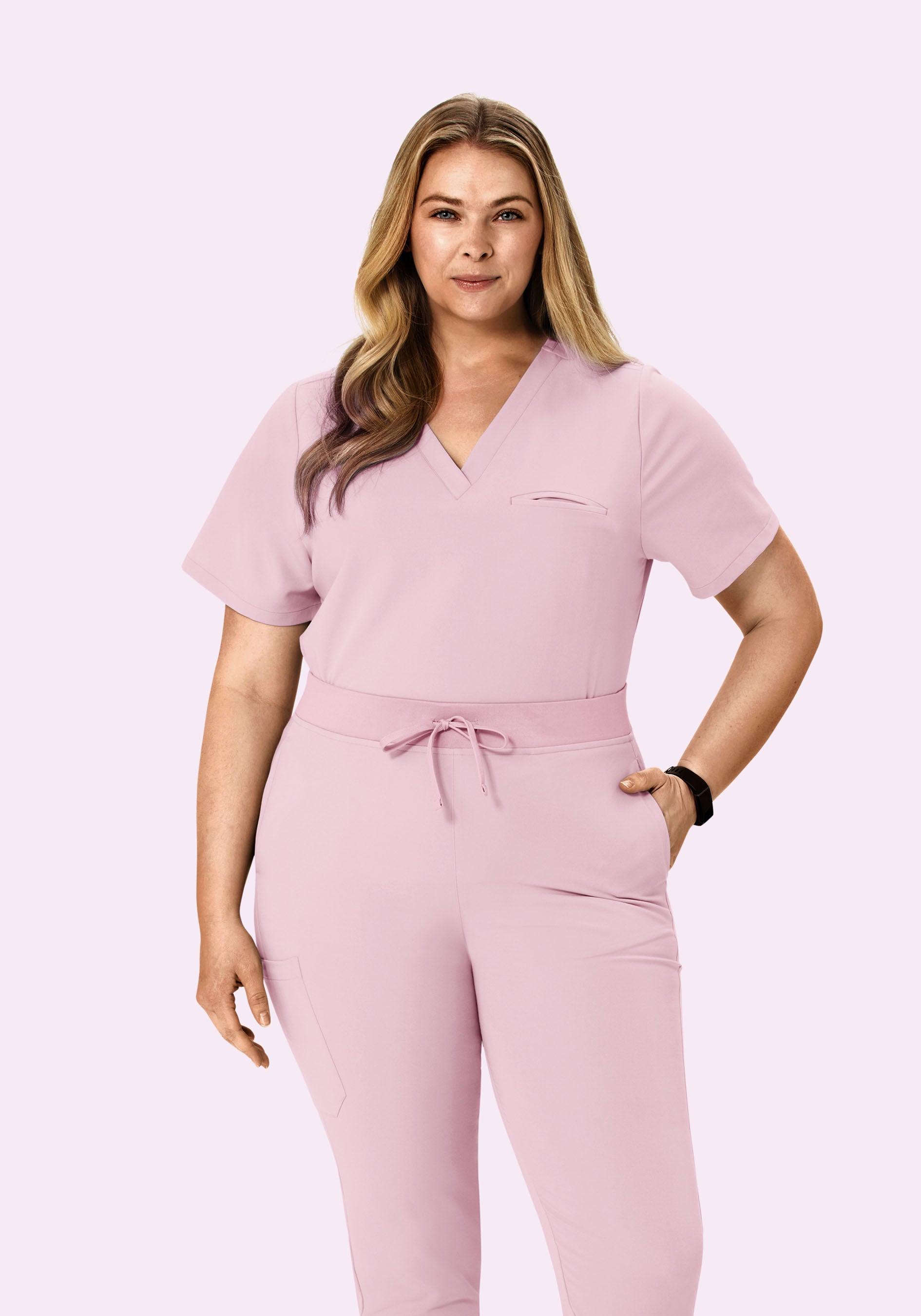 Women's V-Neck 1-Pocket Scrub Top - Pink Pearl | Mandala Scrubs