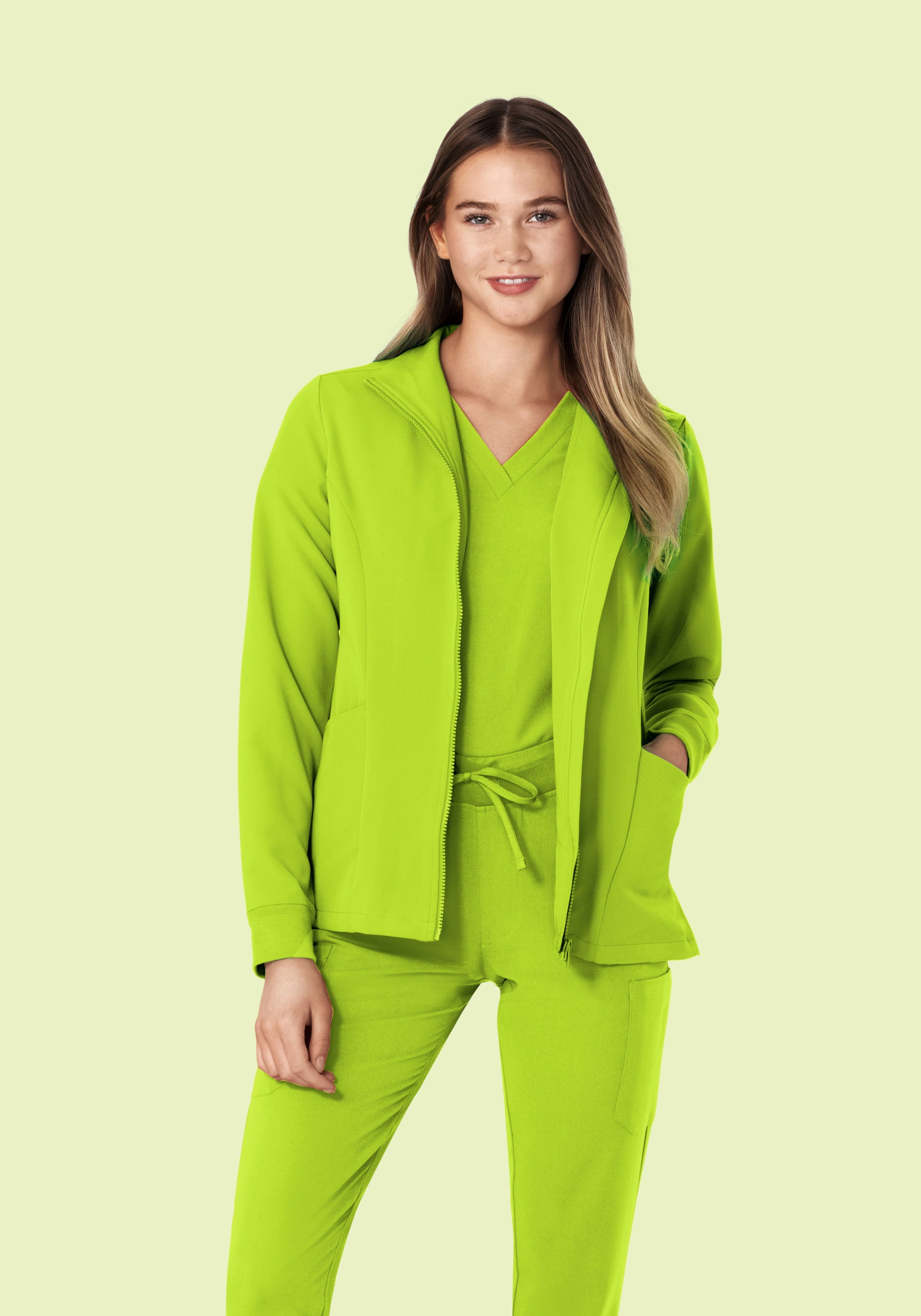 Women's Mock Neck Scrub Jacket - Apple Green | Mandala Scrubs