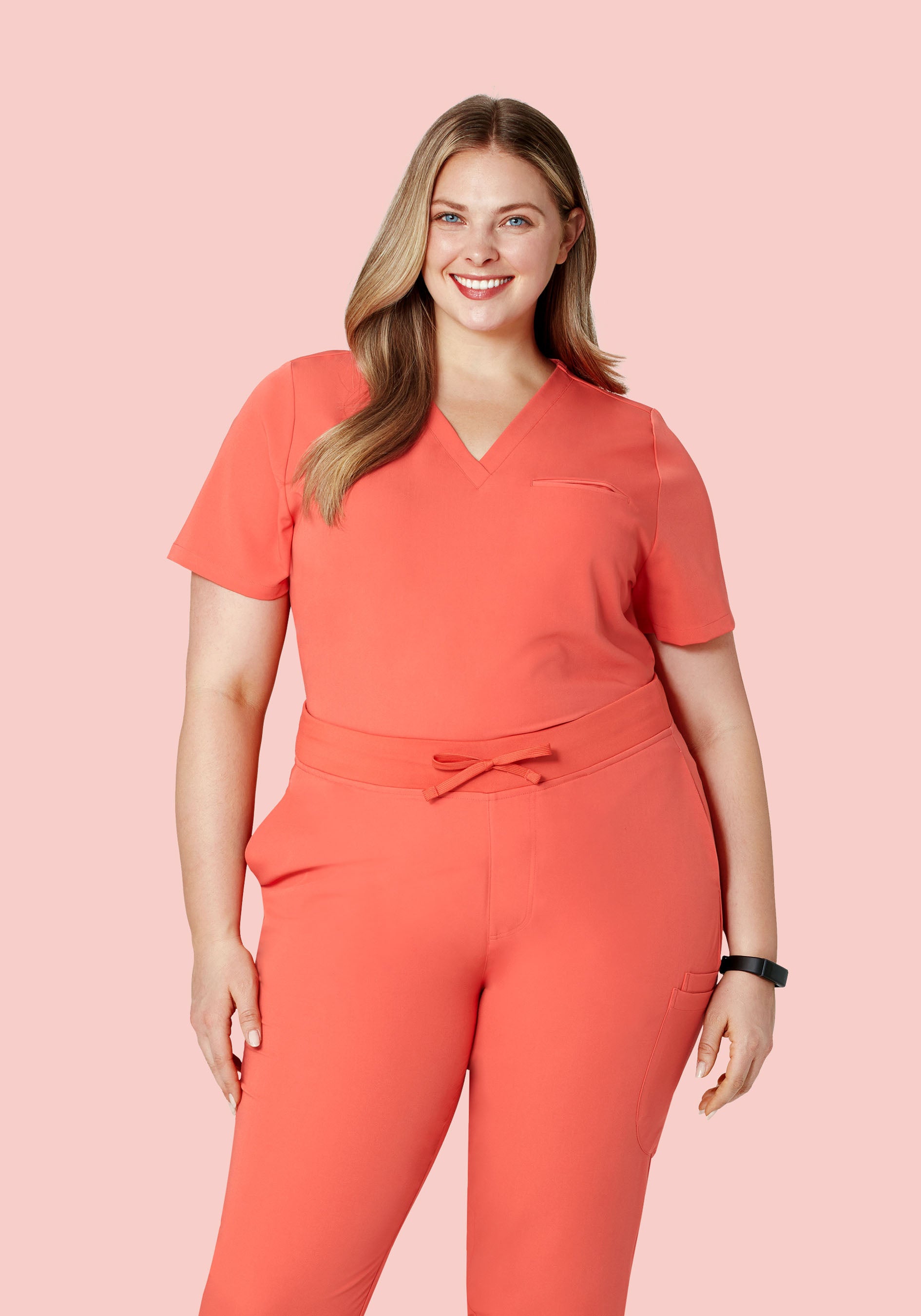 Women's V-Neck 1-Pocket Scrub Top - Coral | Mandala Scrubs