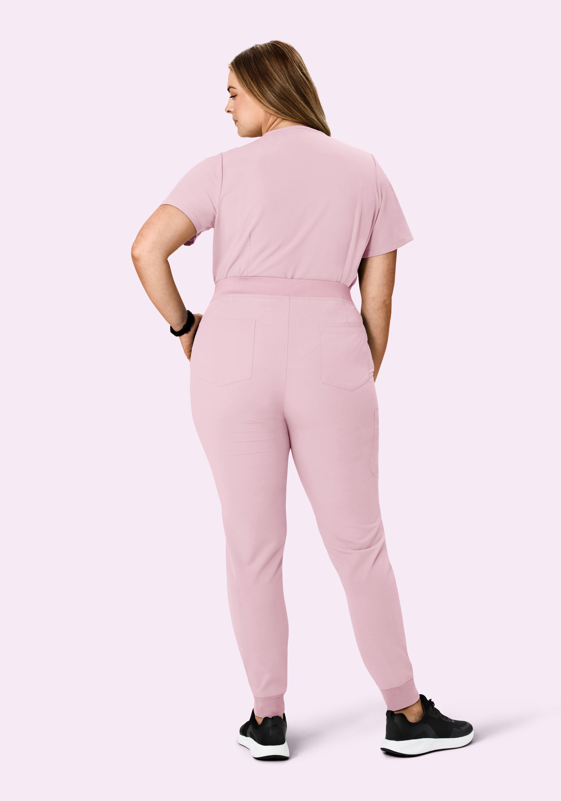Women's High Waisted Jogger Scrub Pants - Pink Pearl | Mandala Scrubs
