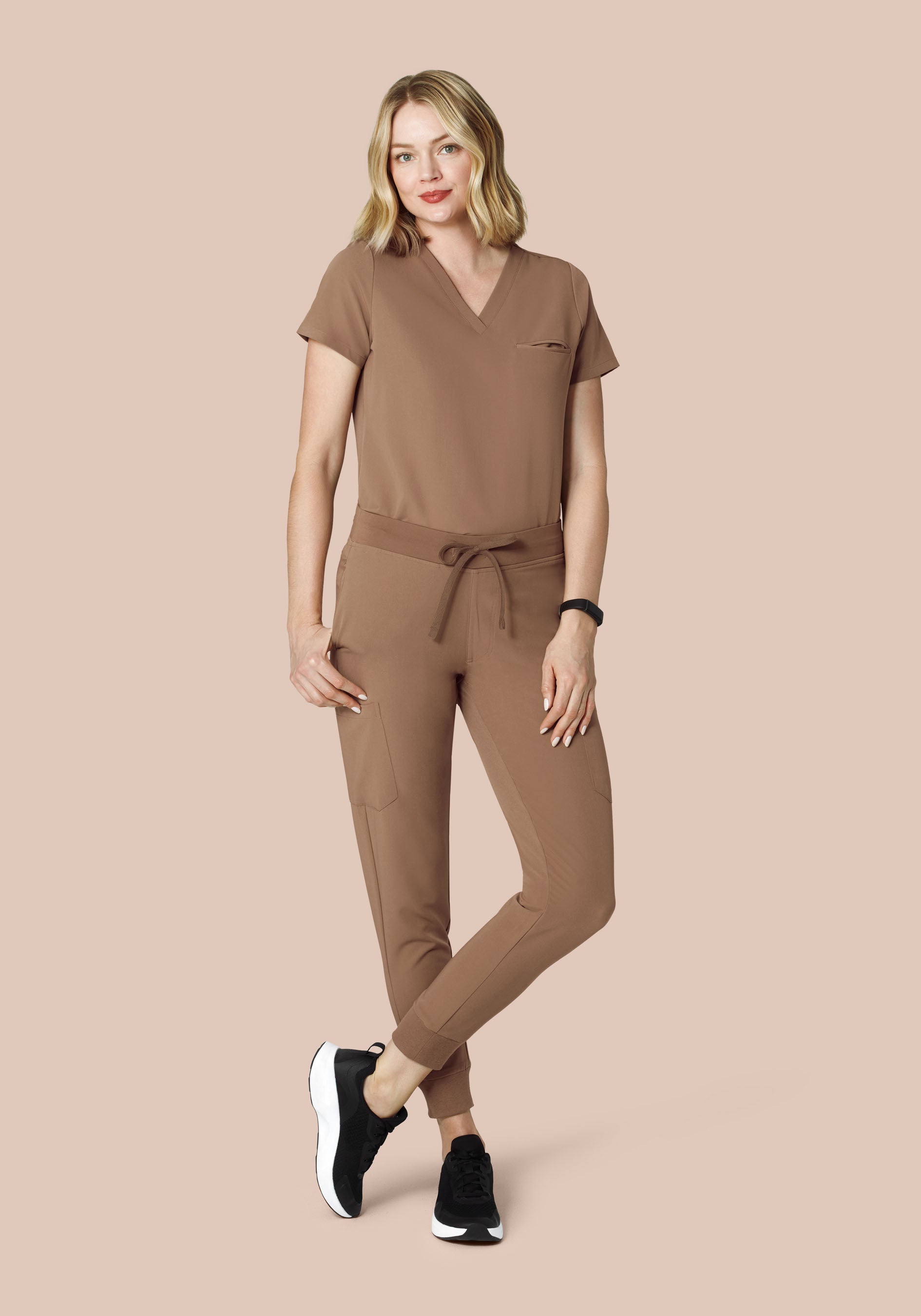 Women's Mid-Rise 9-Pocket Jogger Scrub Pants - Mocha | Mandala Scrubs