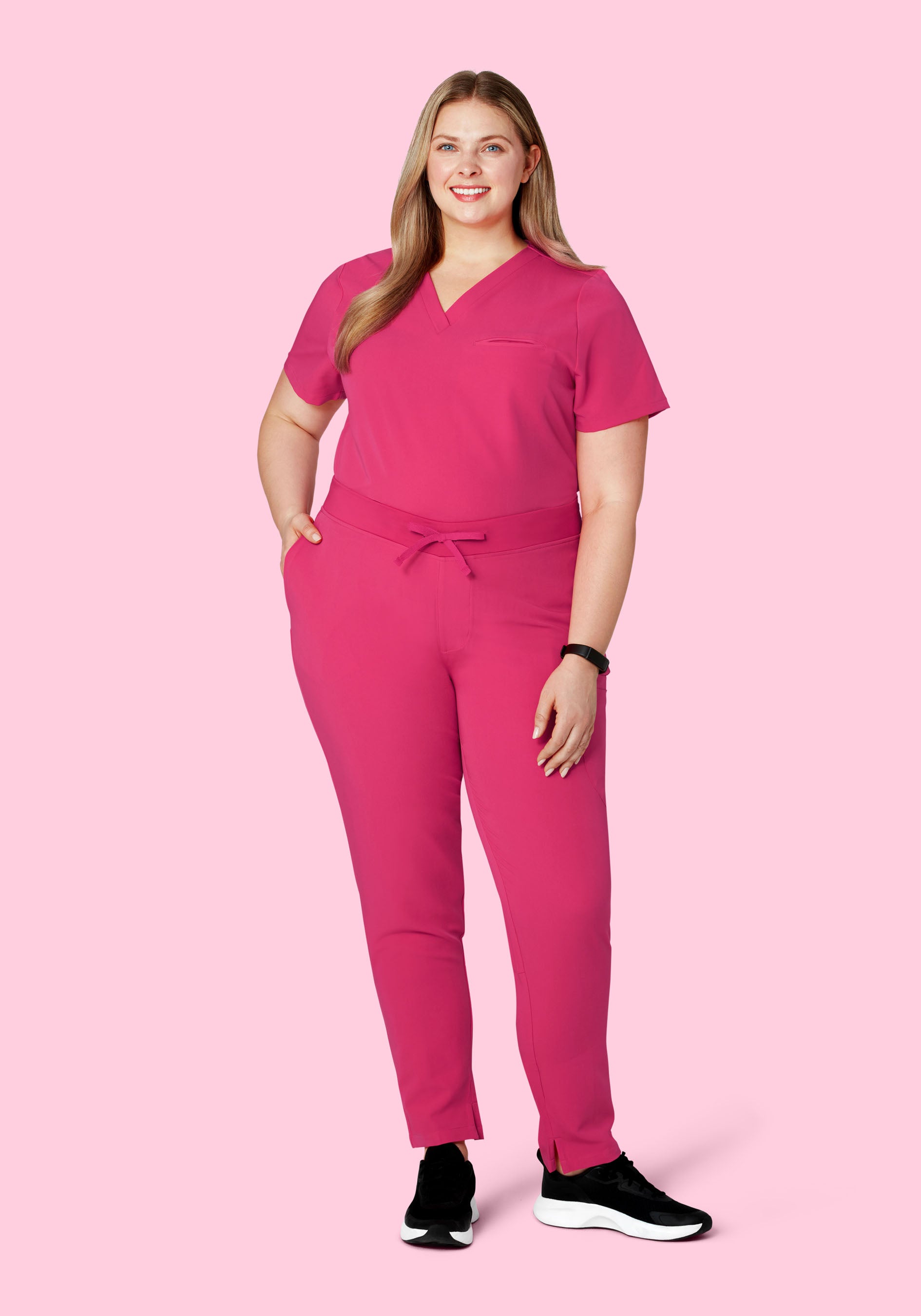 Women's Mid-Rise Slim Leg Pants - Hot Pink | Mandala Scrubs