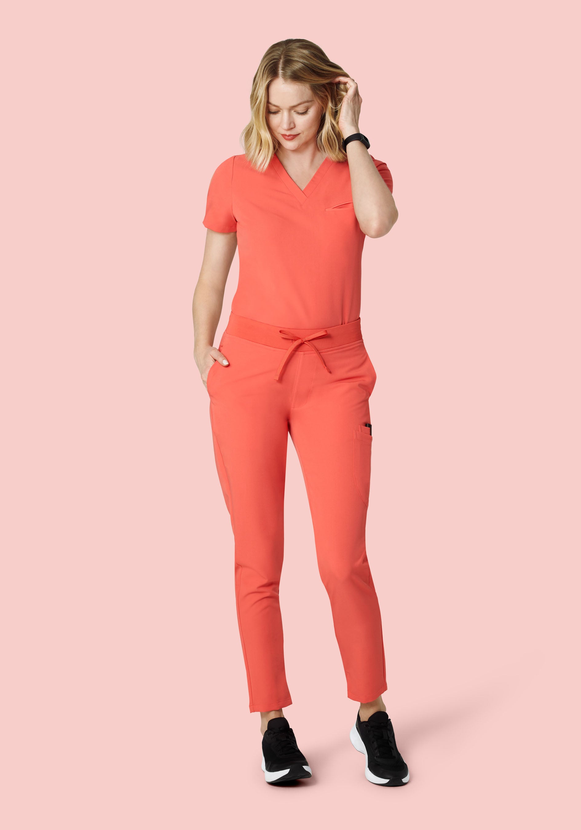 Women's Mid-Rise Slim Leg Scrub Pants - Coral | Mandala Scrubs