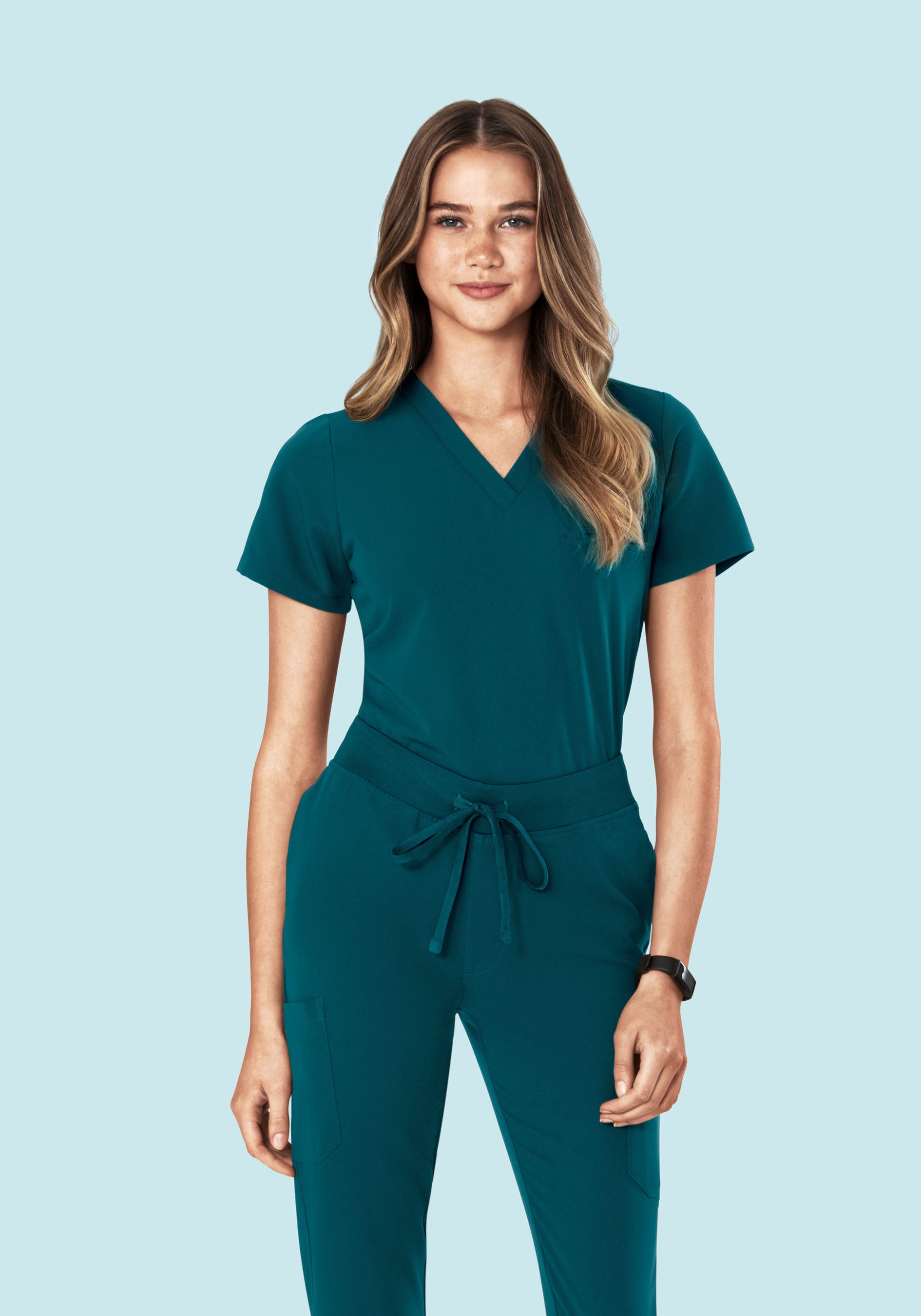 Women's Mid-Rise 9-Pocket Jogger Scrub Pants - Caribbean Blue