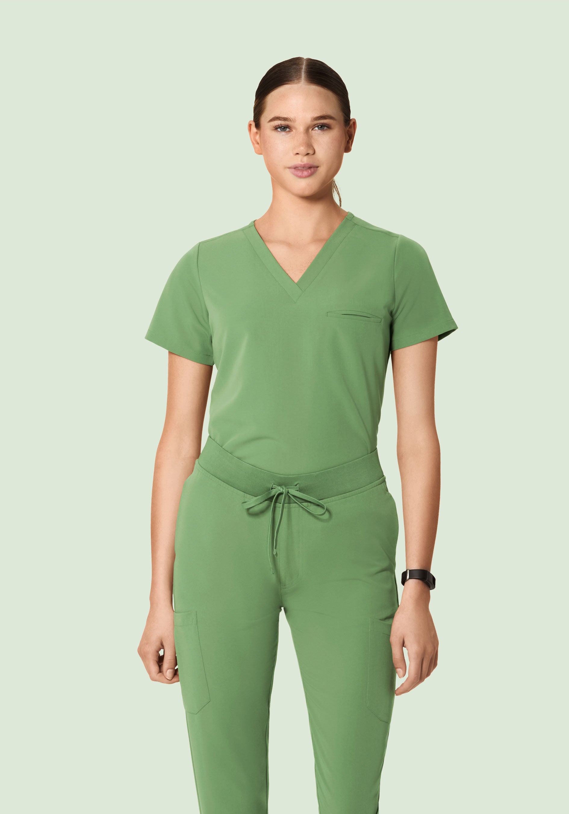 Women's V-Neck 1-Pocket Scrub Top - Hazel Green | Mandala Scrubs