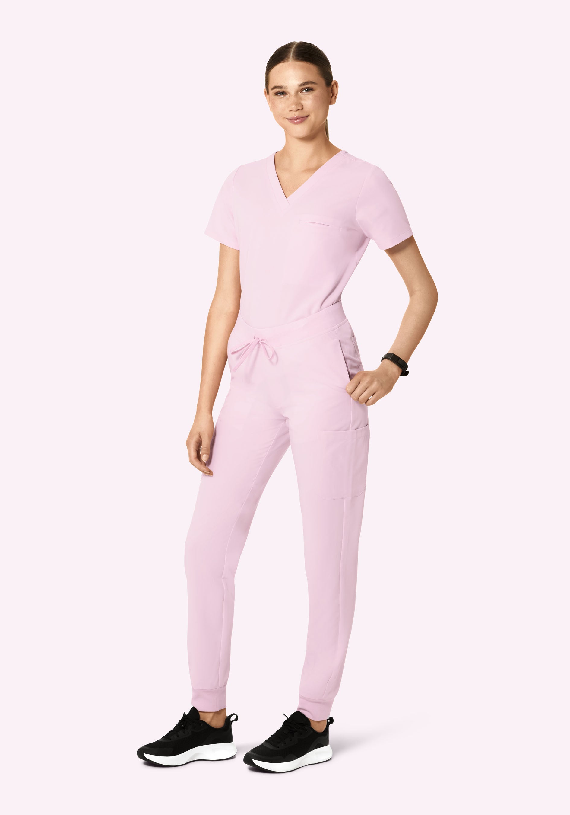 Women's Mid-Rise 9-Pocket Jogger Scrub Pants - Misty Rose