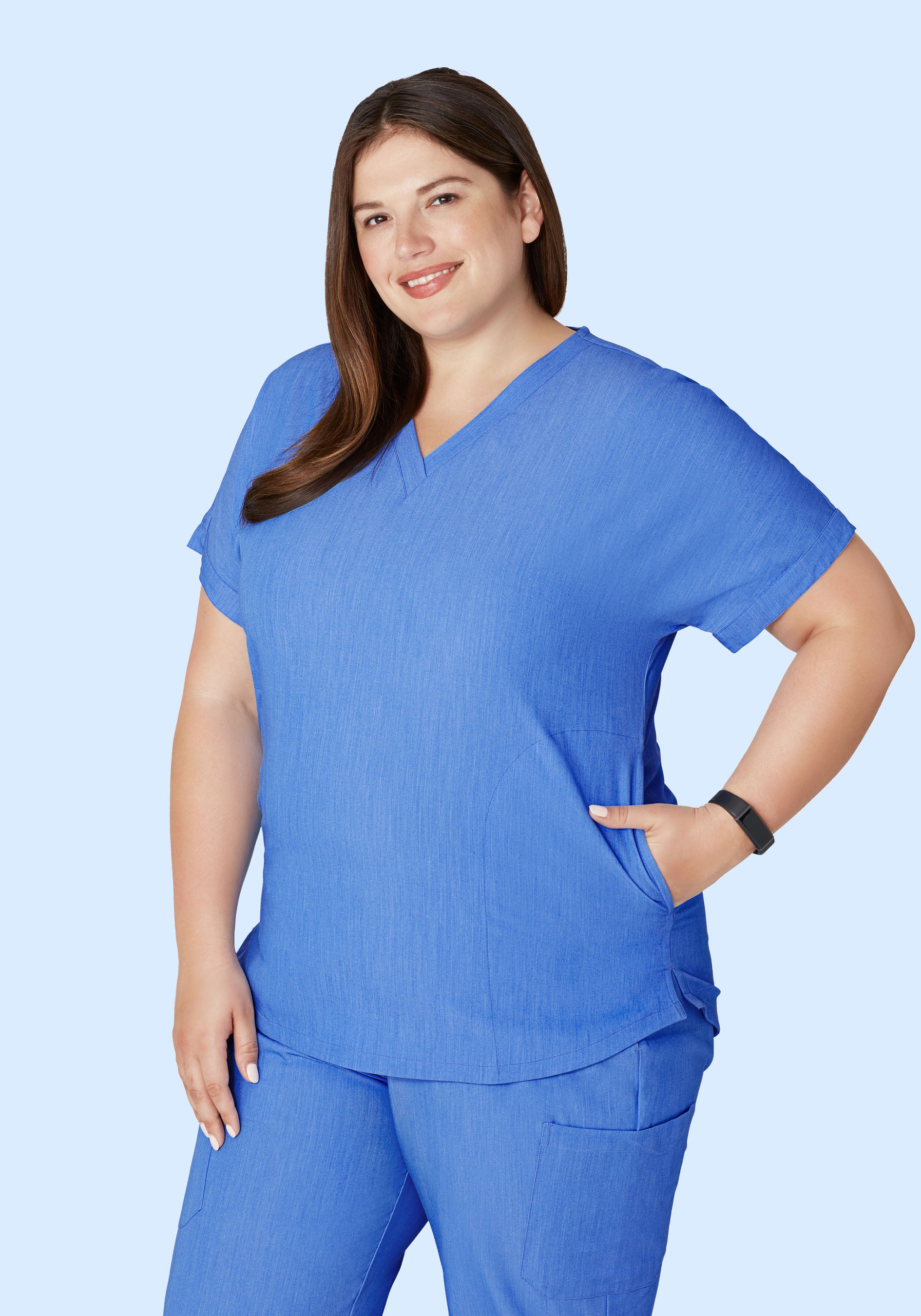 Oversized V Neck Top Heather Blue