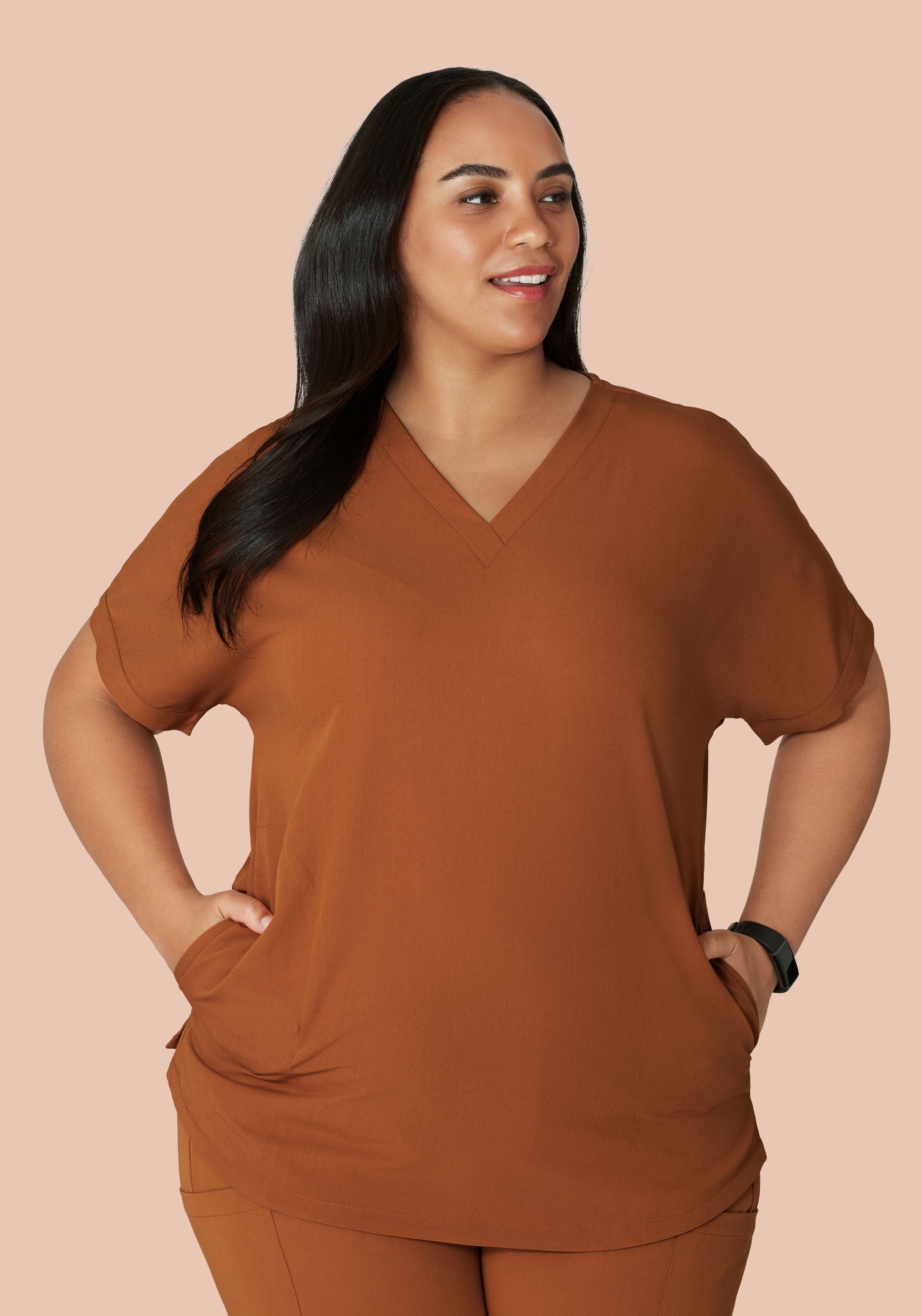 Oversized V Neck Top Roasted Pecan